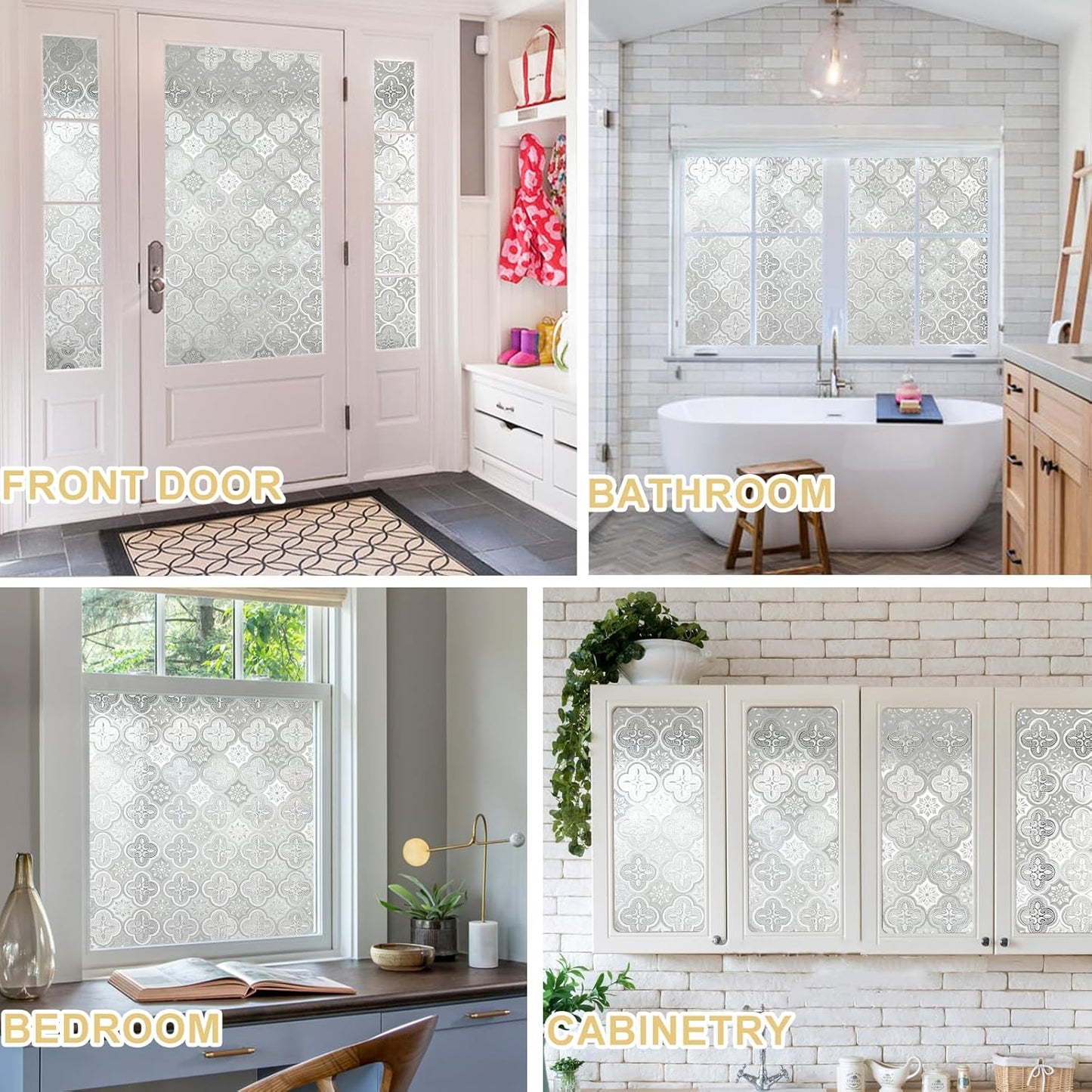 Window Privacy Film Decorative for Front Door, Bathroom Static Cling Stained Glass Sticker Opaque Heat Control UV Blocking Non-Adhesive for Home Windows 17.5 X 118.1 inches