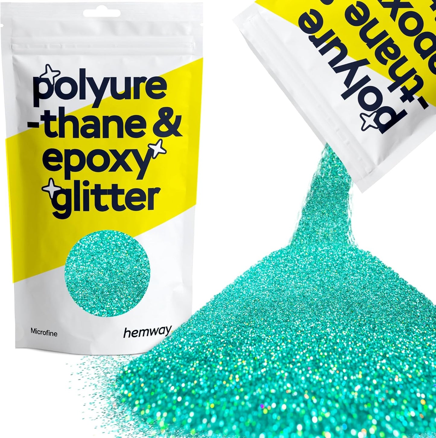 Hemway Polyurethane & Epoxy Resin Glitter 100g / 3.5oz Metallic Crystal Flake Additive for Flooring Jewelry Tumblers Glass Pigment - Microfine (1/256" 0.004" 0.1mm) - Turquoise Blue Holographic