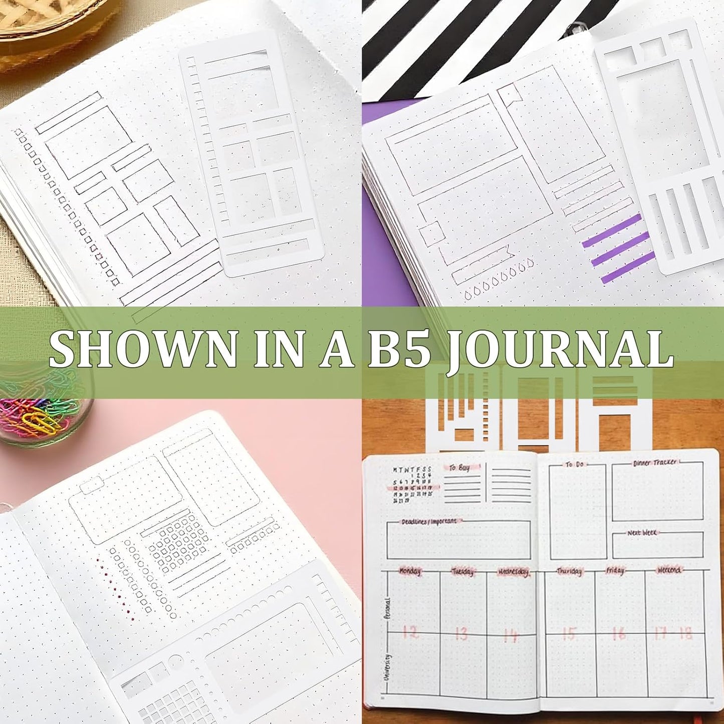 Handmade Flexible Record Template, Planner Stencil Set for Dot Grid Journals, DIY Flexible Drawing and Checklist Templates Suitable for Various Occasions (Set C)