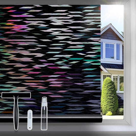 rabbitgoo Window Privacy Film, Total Blackout Window Film, Stained Glass Heat Control Glass Thermal Sticker, Room Darkening Door Cover, Anti-UV Privacy Cling with Installation Tools, 35.4" x 78.7"