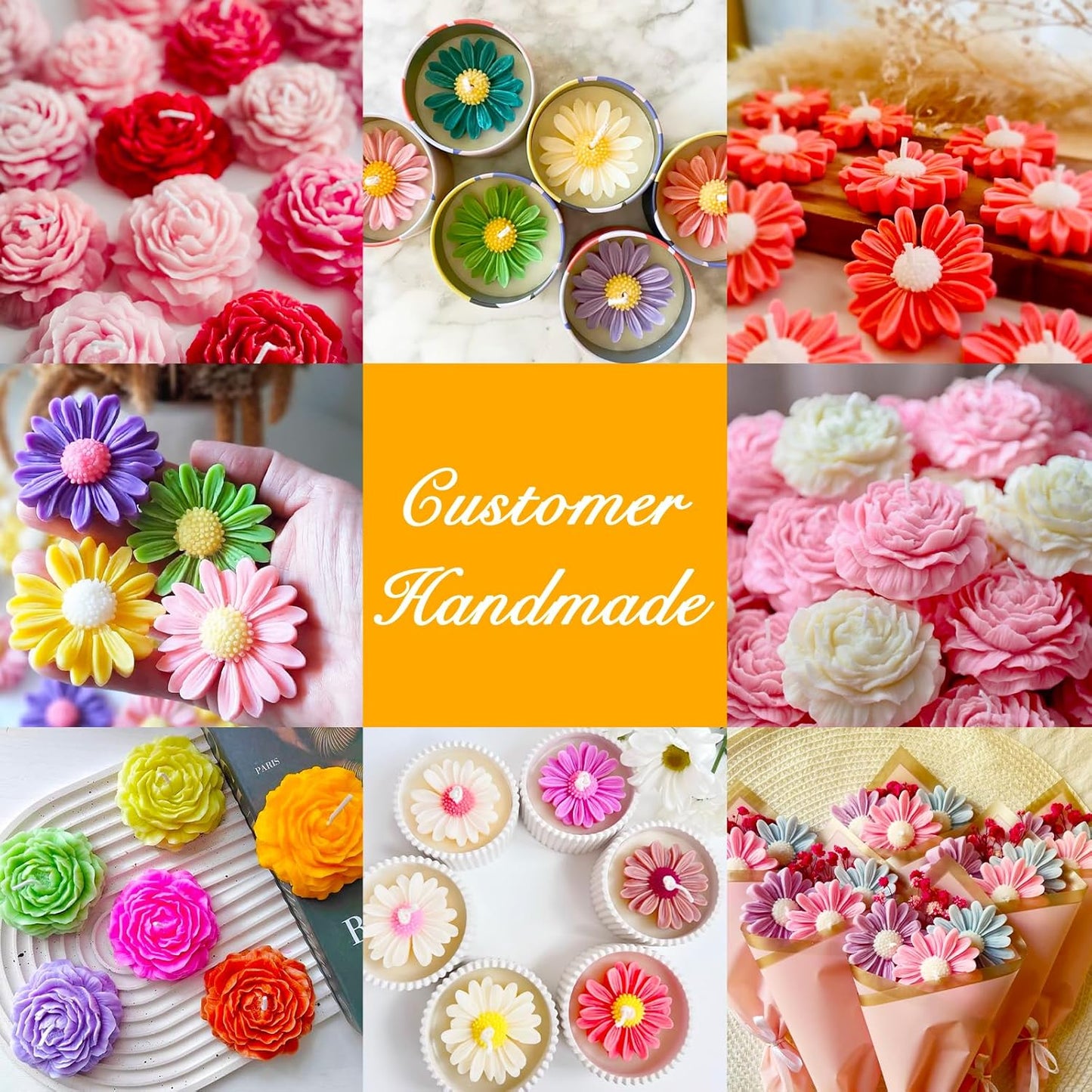 JDH 2PCS Peony Candle Mold Daisy Flower Silicone Molds,3D Flower Fondant Mold for DIY Epoxy Resin Casting Handmade Soap Ice Epoxy Resin Concrete Valentine's Day Mother's Day
