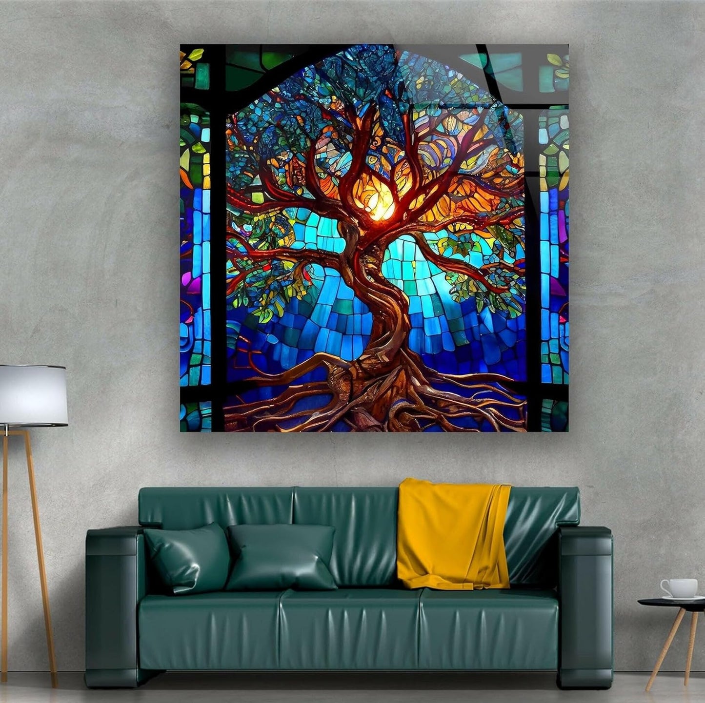 My Photostation.com 30Wx24H'' Stained Blue Life of Tree Glass Wall ArtTempered Glass Printing Wall Decor Large Wall Art Wall Hangings