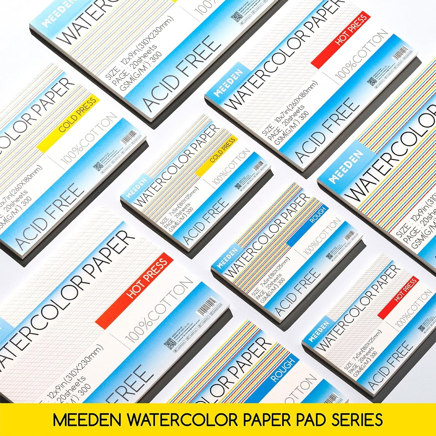 MEEDEN Watercolor Paper Block, 100% Cotton Watercolor Paper Pad of 20 Sheets, 140lb/300gsm, Acid-Free Art Paper for Watercolor, Gouache, Ink and More, 10" x 7" Rough Grain