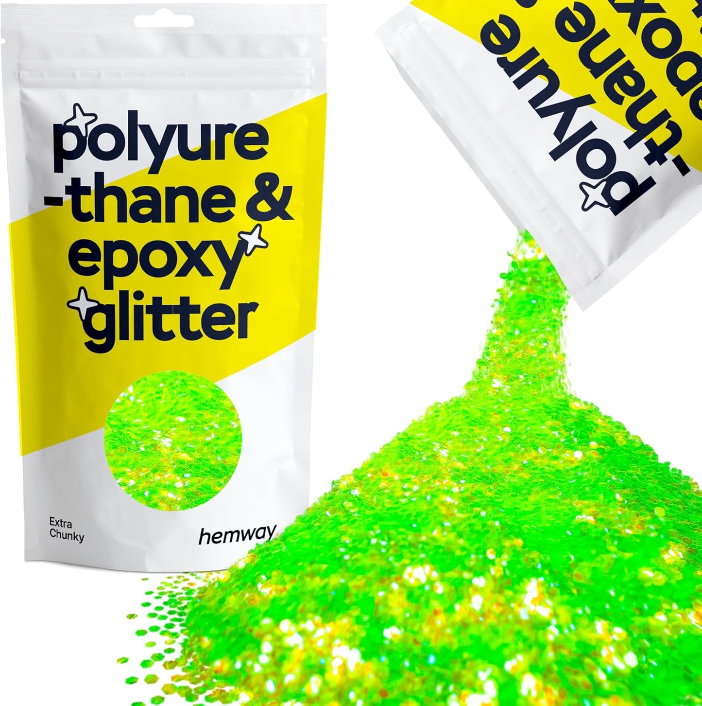Hemway Polyurethane & Epoxy Resin Glitter 100g / 3.5oz Metallic Crystal Flake Additive for Flooring Jewelry Tumblers Glass Pigment - Extra Chunky (1/24" 0.040" 1mm) - Fluorescent Green