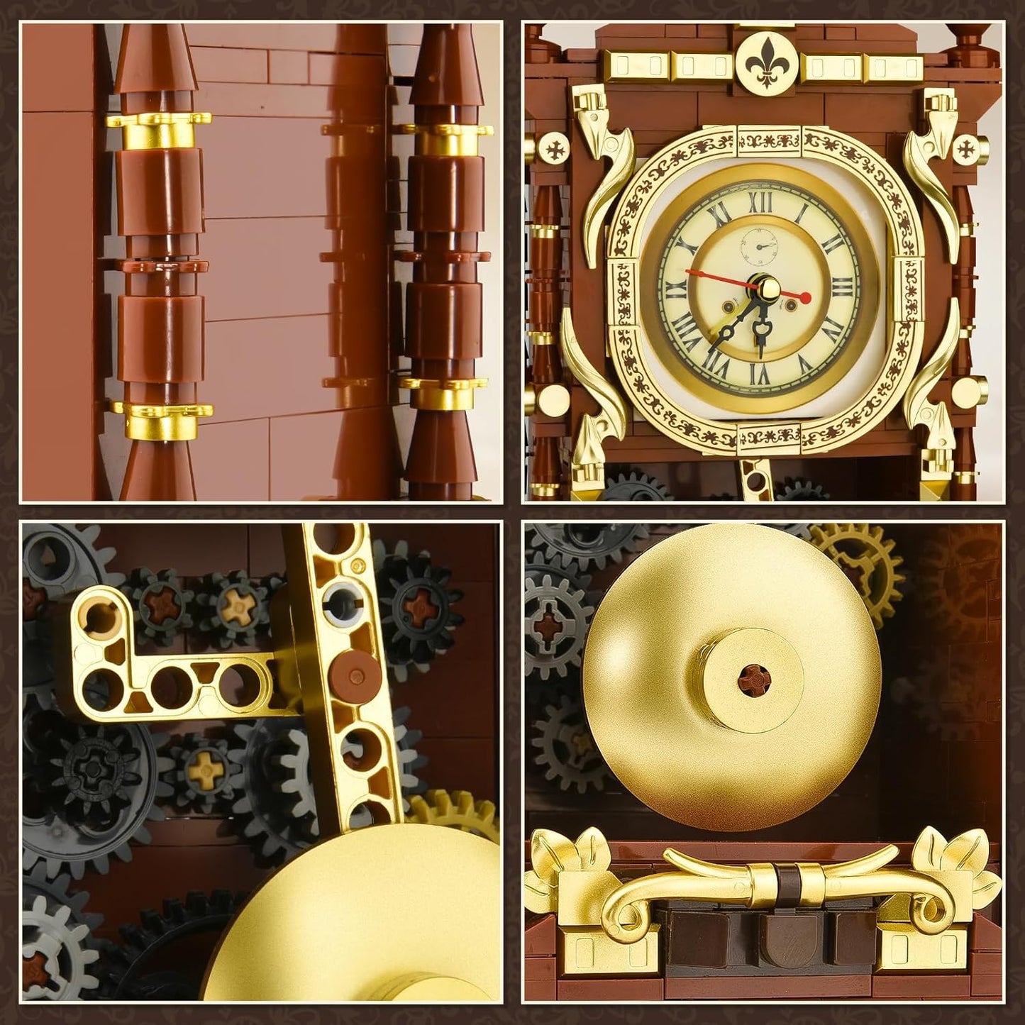 Retro Clock Building Set for Adults,Vintage Pendulum Clock Model with Rotating Gears,Home Decor Mechanical Building Blocks Toys, Gift for Boys and Girls 8+ (751 Pieces)