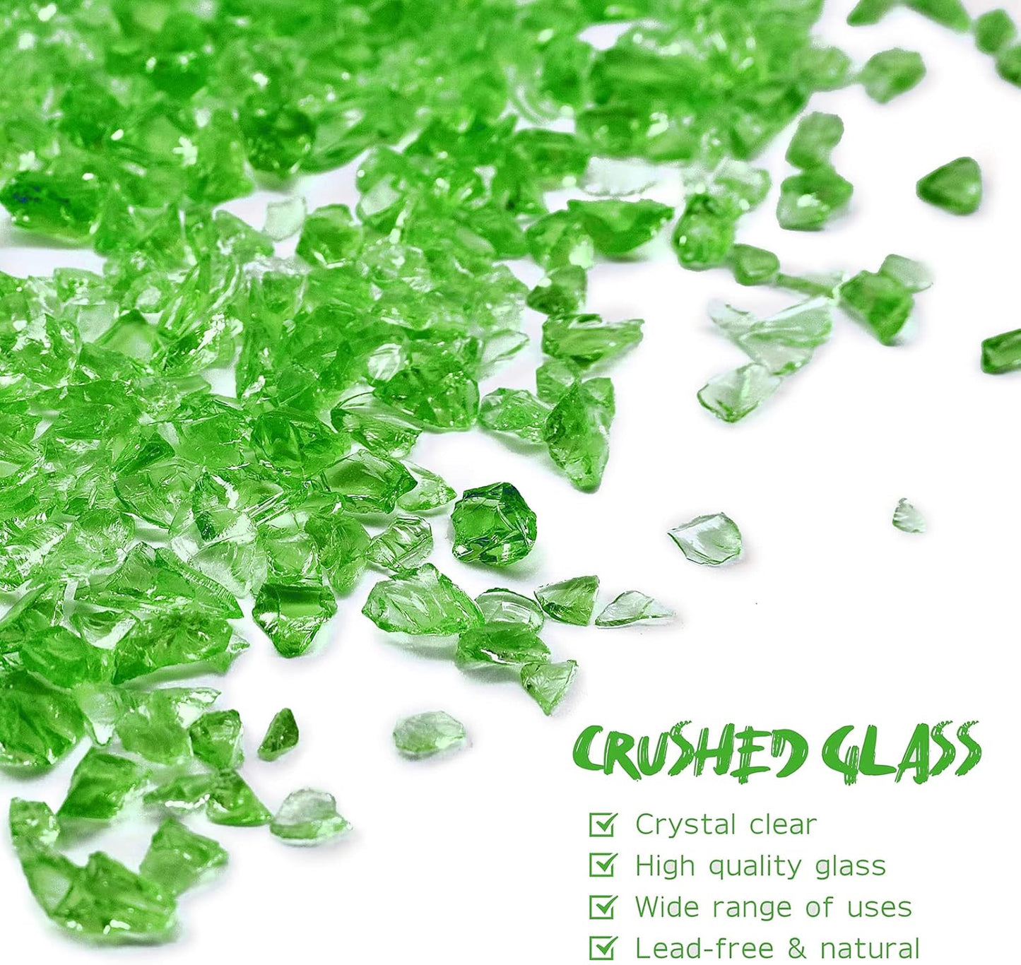 Crushed Glass for Resin Art - 3-6mm Light Green, 1.5lb | Broken Glass Pieces for Crafts, Vase Filler & Fire Pit Media | Decorative Stones