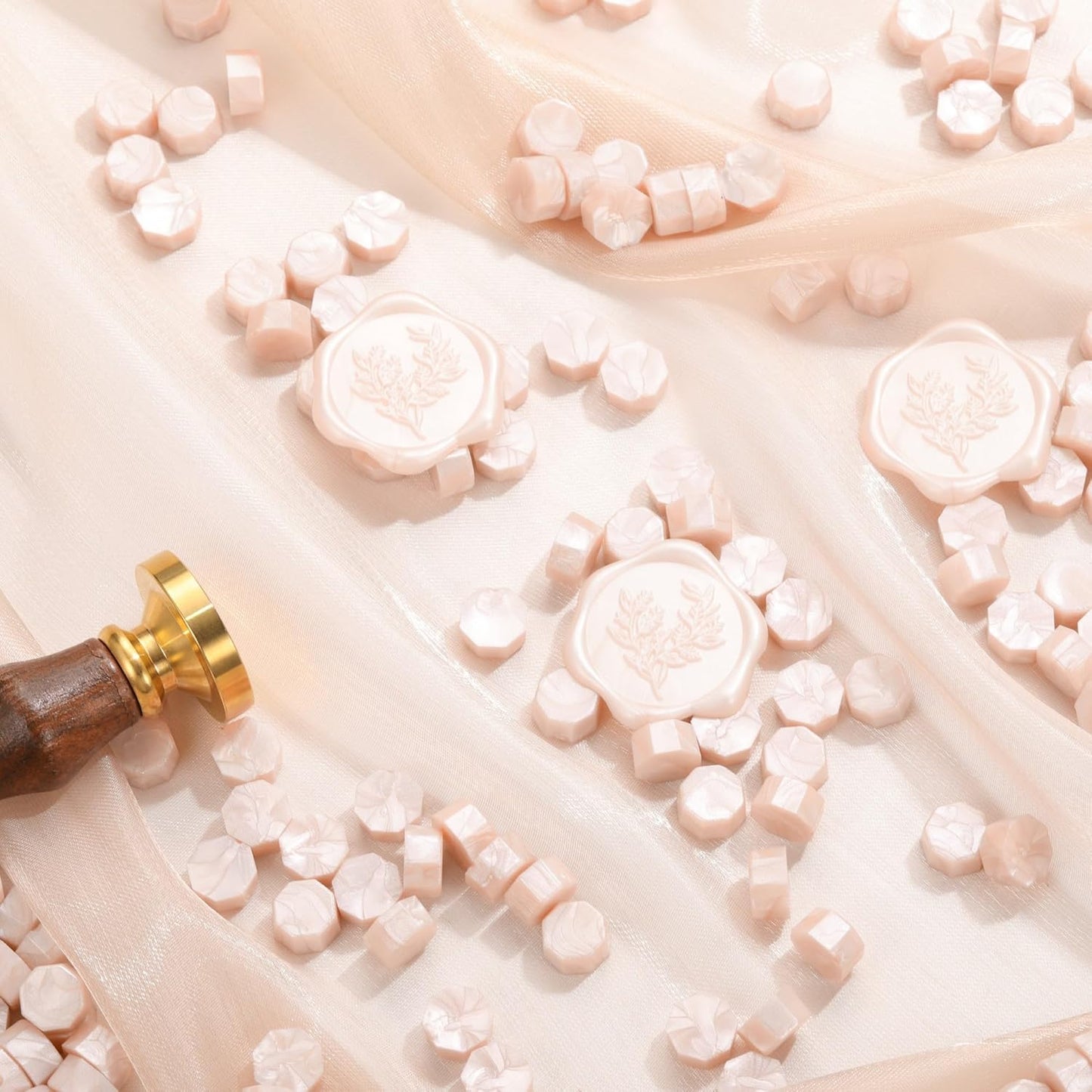 Yoption 360Pcs Champagne Sealing Wax Beads with 2 Spoons and 4 Tea Candles for Wax Seal Stamps, Cards, Wedding Invitations, Wine Packaging, Gift Wrap, Envelopes