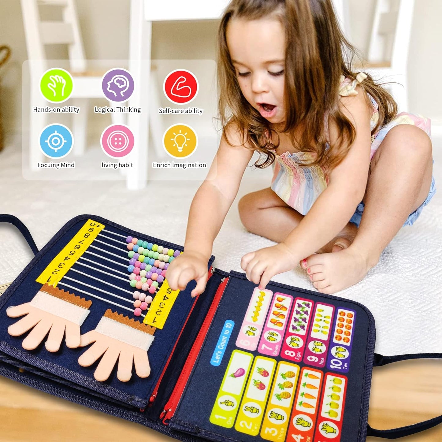 Montessori Busy Board for Boys 1 2 3 4 Year, Sensory Toys for Toddlers 1-4, Ideal for Travel and Preschool - ABCs, 123s, Shapes, Colors, Animals, Weather, Birthday Gifts