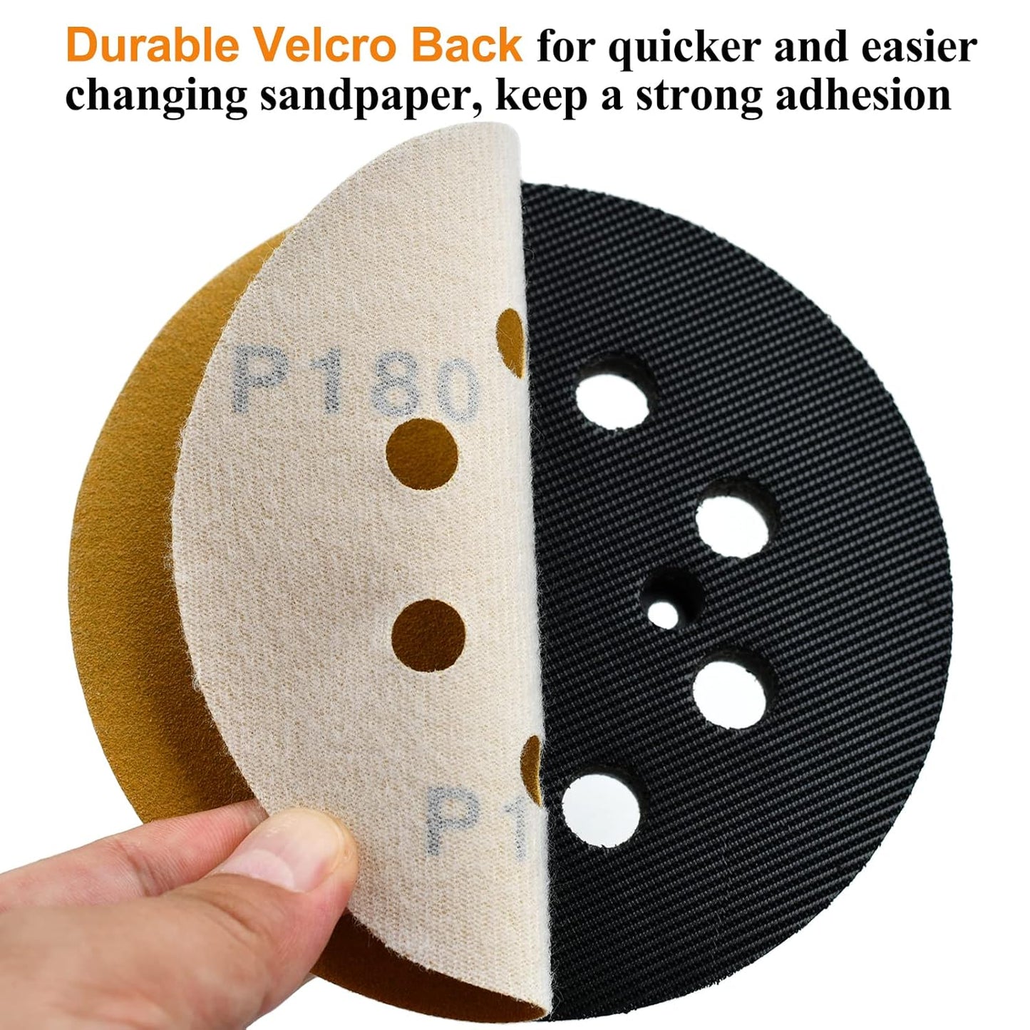 5-Inch 8-Hole Hook and Loop Sanding Discs 180-Grit Random Orbit Sandpaper, 50-Pack