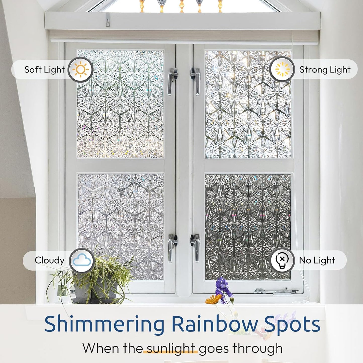 rabbitgoo Window Privacy Film Stained Glass Window Film, Decorative Stickers Removable UV Sun Blocking Clings Door Coverings, Diamond Pattern, 35.4 x 78.7 inches