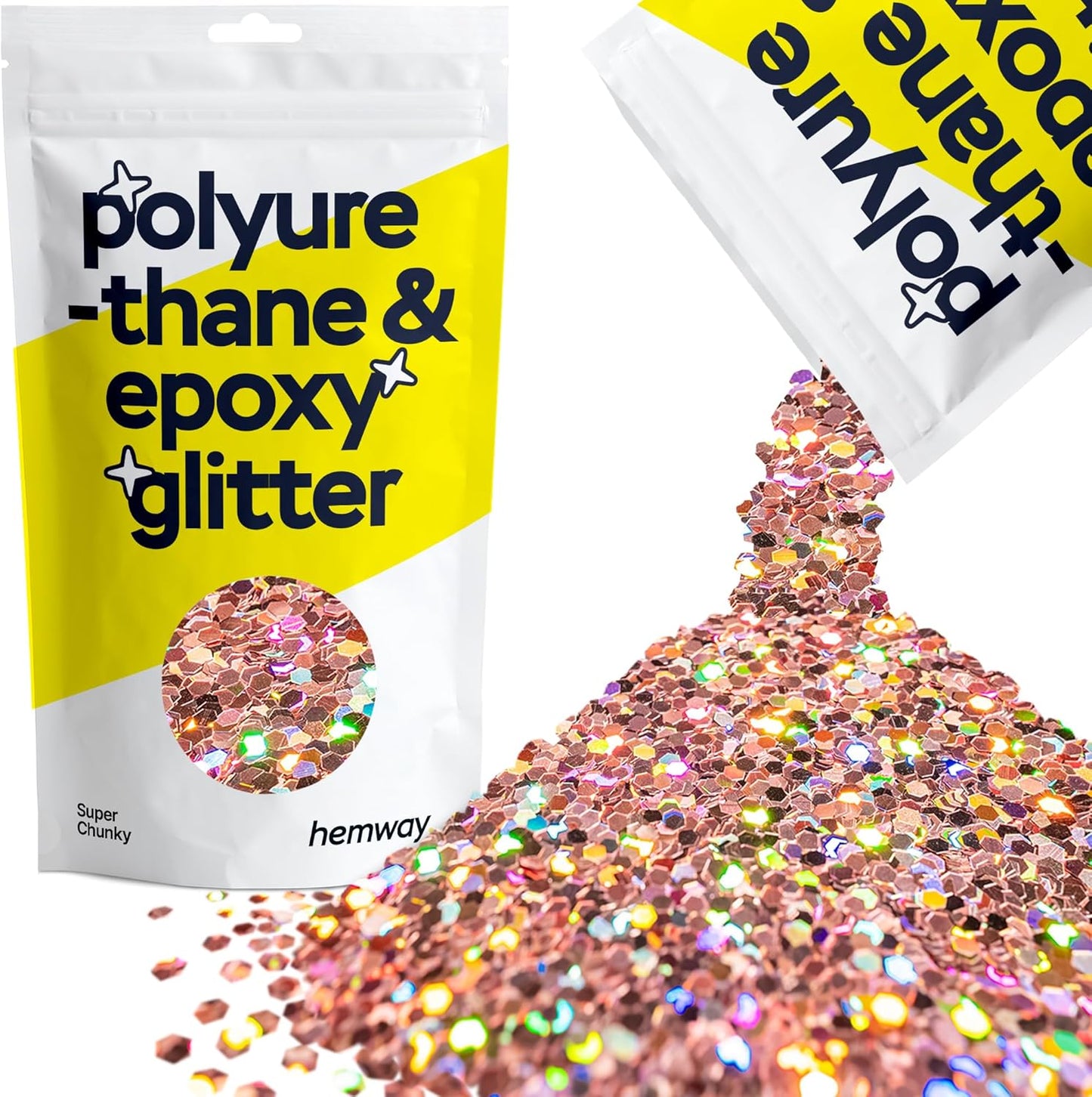 Hemway Glitter for Resin 100g Rose Gold Holographic Metallic Crystals for Epoxy Craft Super Chunky Flakes Tumblers Wax Melt