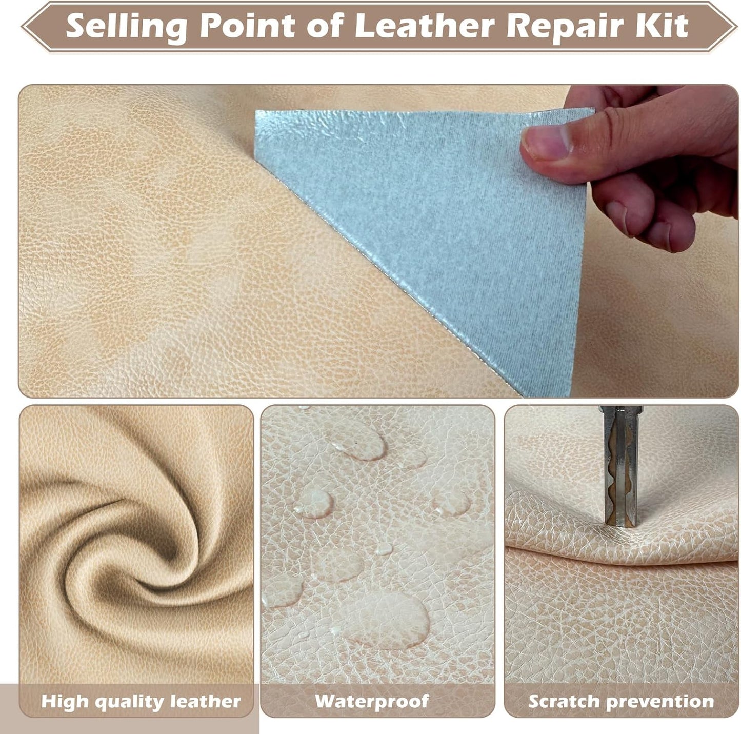 Leather Repair Tape, 16x40 inch Leather Patches for Furniture, Self Adhesive Leather Repair Patch for Sofas, Couches, Leather Covers, Seats, Chairs, Vinyl Repair Tape Retro Dark Beige