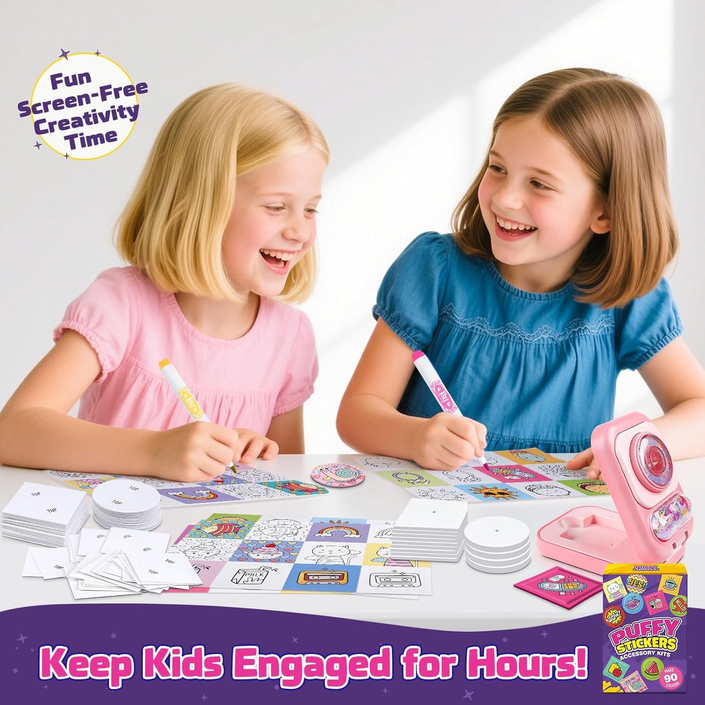Sticker Maker 90 Refill Kit - Make Your Own 3D Stickers for Kids - DIY Arts and Crafts for Kids Ages 6-10 - Creative Craft Kits Gifts for Girls Boys Year Old Classroom Rewards