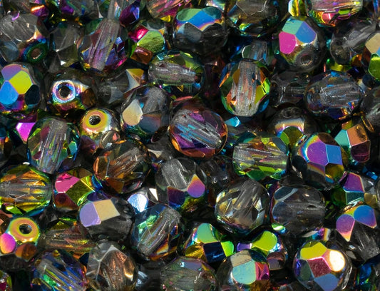 25 pcs Faceted Fire Polished Pressed Czech Glass Beads 8mm (0.32in), 00030-28137 Crystal Vitrail Medium