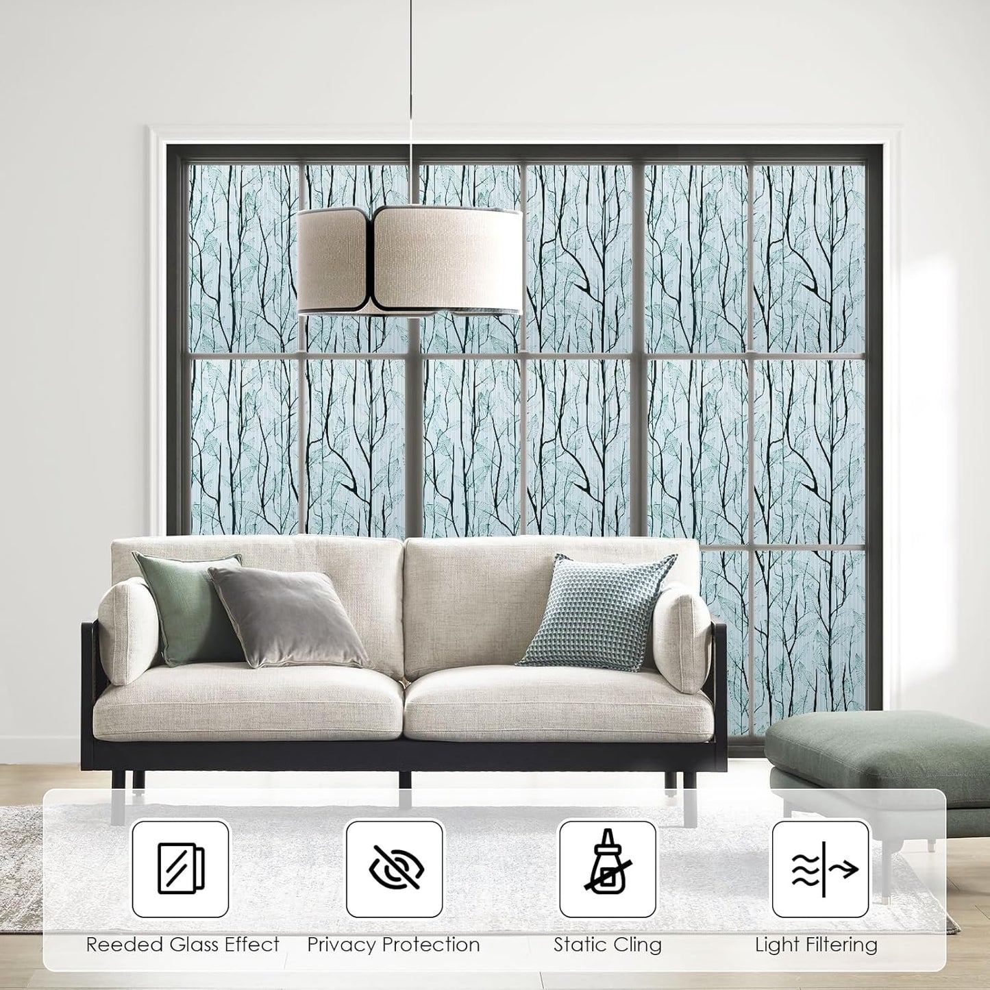DKTIE Nature Pattern Rainbow Window Film Decorative Stained Glass Window Film Static Cling Films Easy Apply Removable Comes with Tools (U1747-Reeded Glass, 17.7" x 78.7")