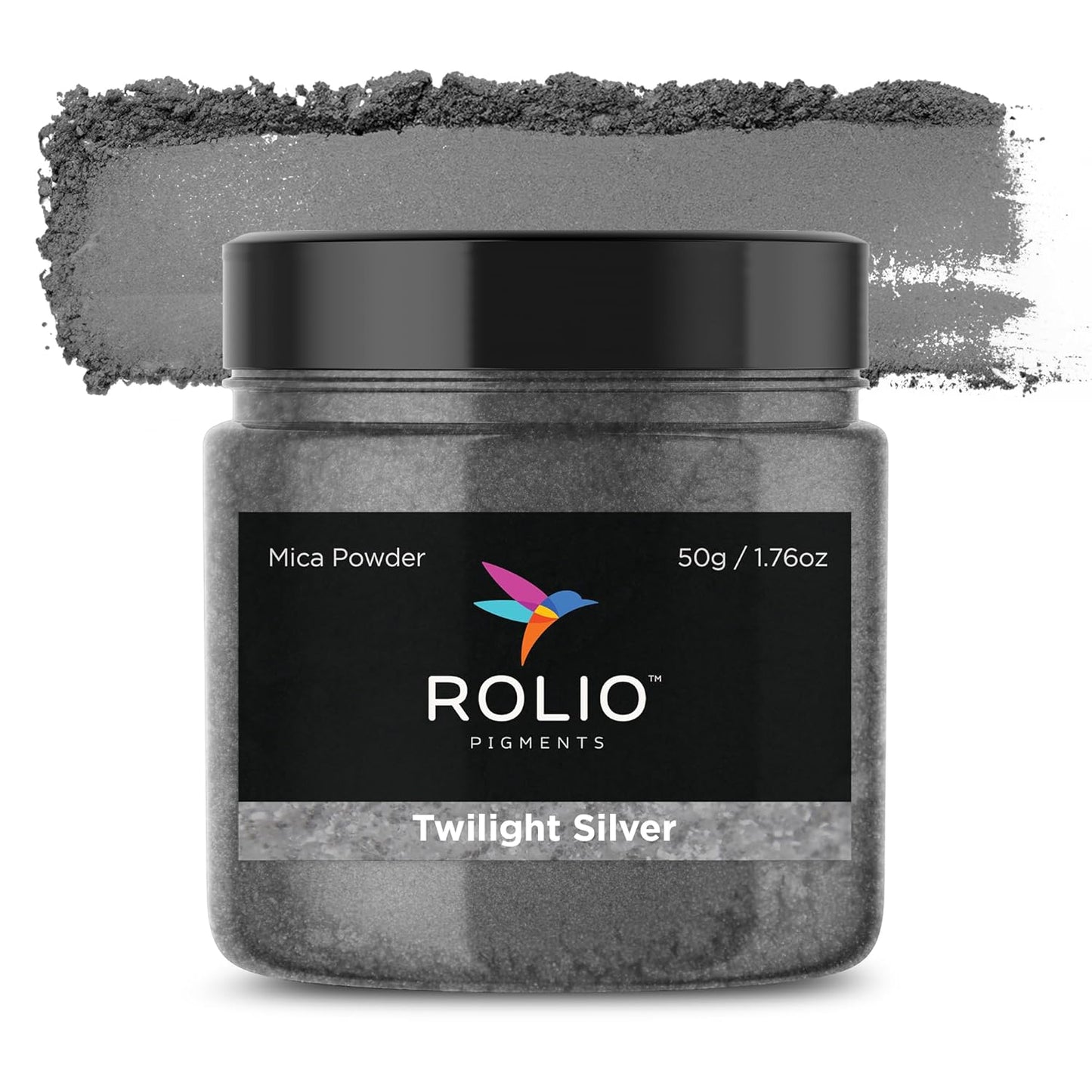Rolio Premium Mica Powder - Twilight Silver (50G / 1.76oz) - 1 Jar of Silver Pigment Powder for Epoxy Resin, Dye, Soap Making, Nail Polish, Paint, Candle Making, Bath Bombs, Slime