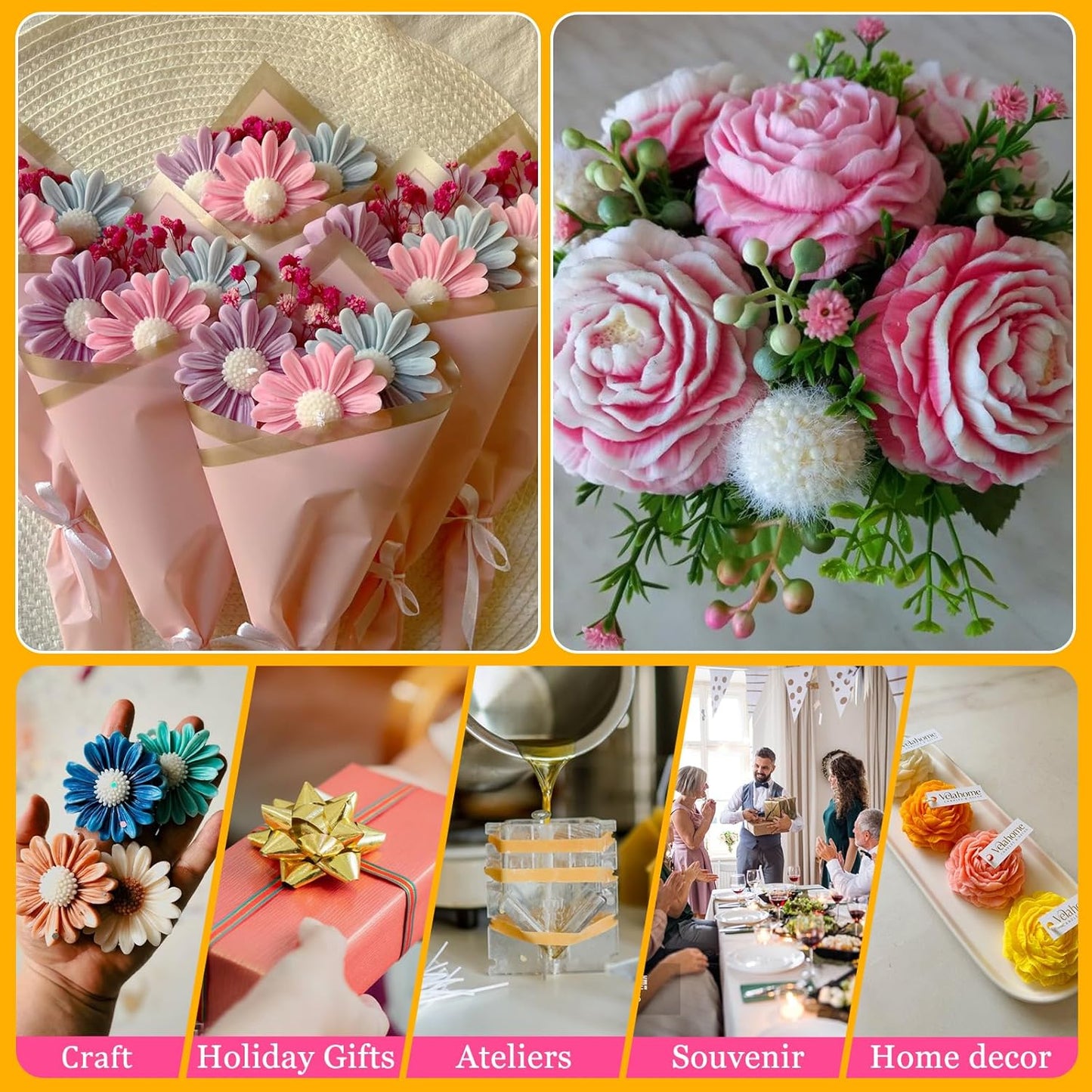 JDH 2PCS Peony Candle Mold Daisy Flower Silicone Molds,3D Flower Fondant Mold for DIY Epoxy Resin Casting Handmade Soap Ice Epoxy Resin Concrete Valentine's Day Mother's Day