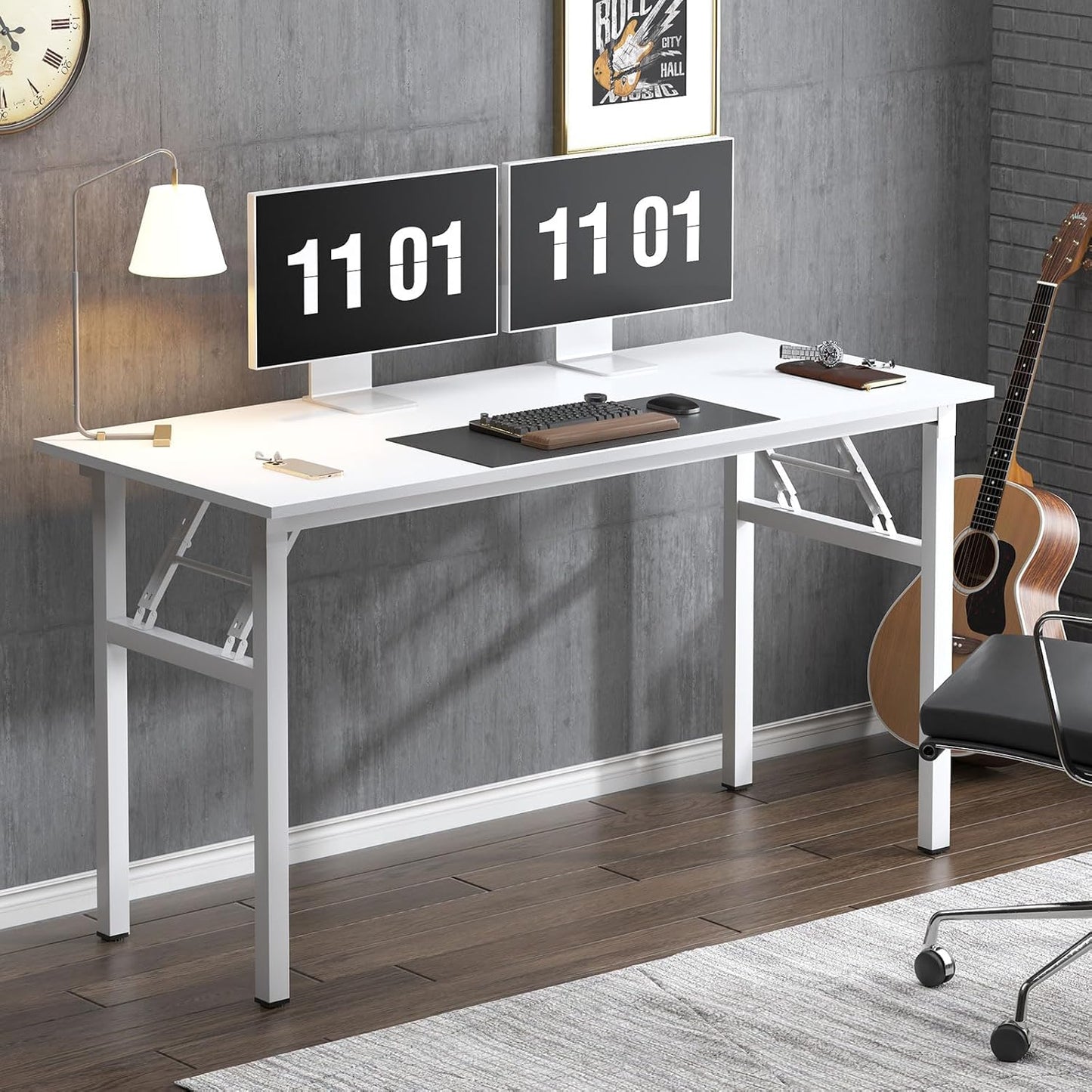 Need Folding Desk, 54 inch Large Computer Desk for Home Office, No Install Needed Study Student Writing Table Desk Workstation, White