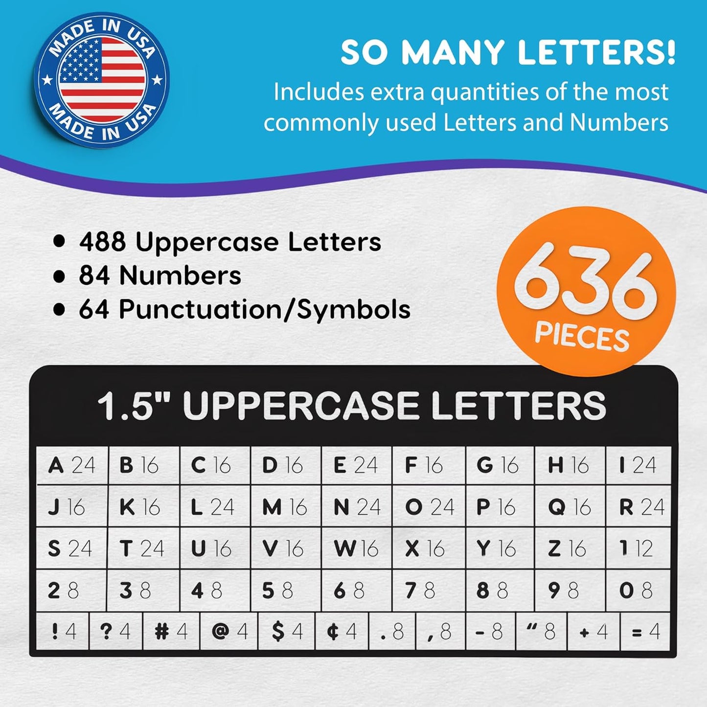 FreshCut Crafts 636 Pcs 1.5 in. Purple Bulletin Board Letters & Numbers, Capital Alphabet Letters, Numbers, Punctuation, US Made Card Stock Punch Out Letters for Posters, Bulletin Boards, Classroom