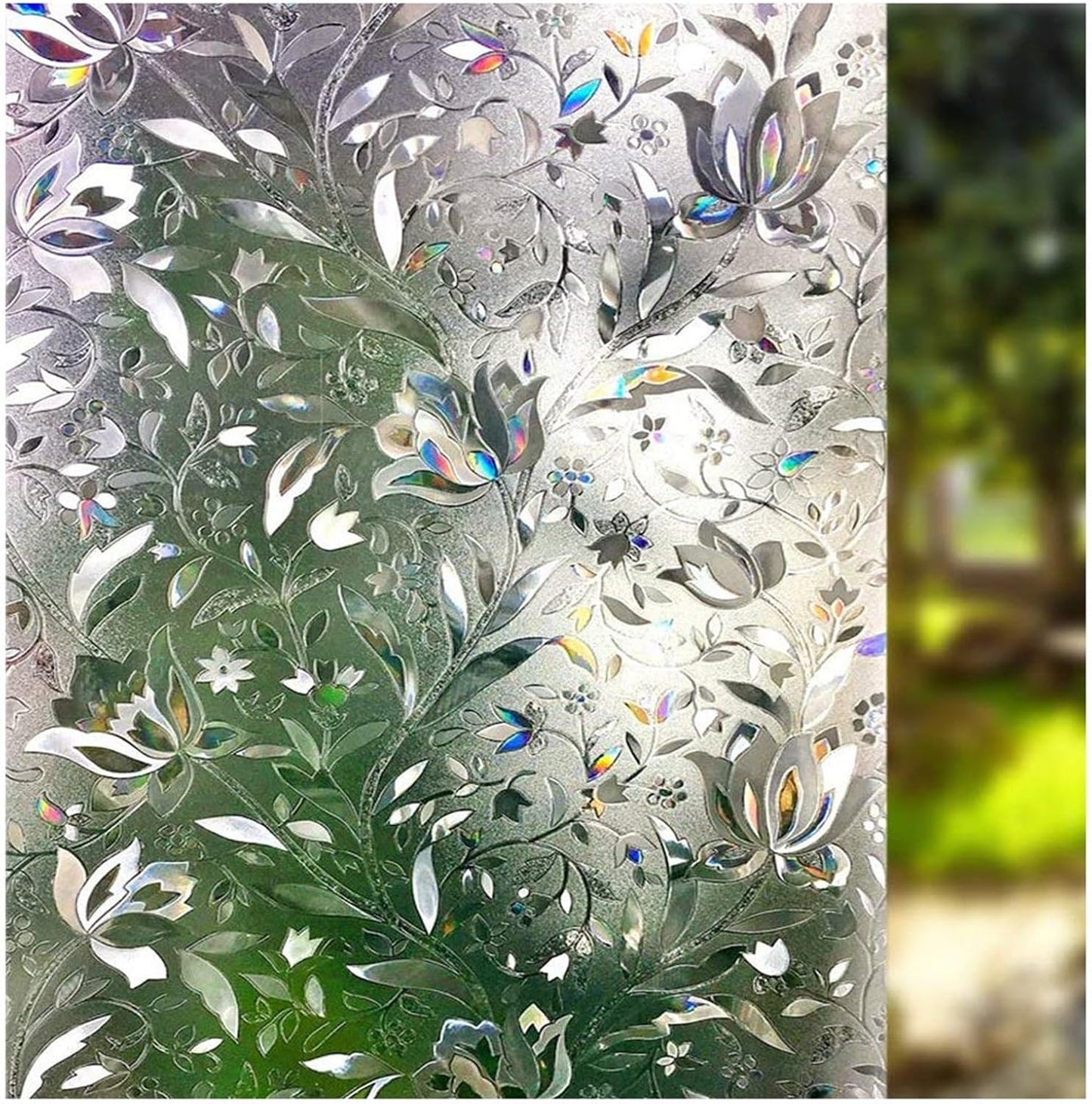 LEMON CLOUD Window Film, Decorative Window Privacy Film, 3D Stained Glass Window Sticker,Anti-UV Sun Blocker Heat Control for Home(Rainbow Tulip Design,17.5 x 118.1 inches)