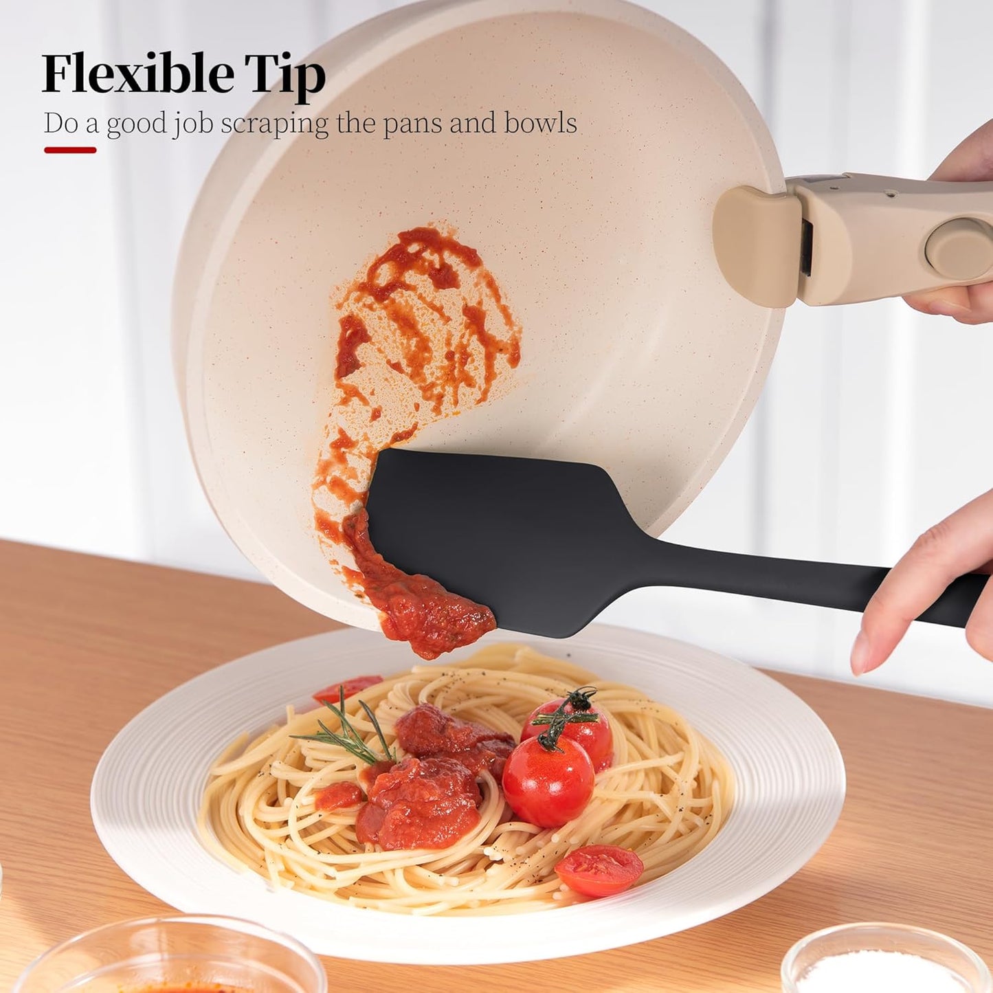 Silicone Flat Spoon Spatula Set, Luxiwise 600ºF Heat Resistant Kitchen Baking Scraper Cooking Spoonula Non-Stick BPA-Free Dishwasher Safe for Seamless Mixing Folding Scraping Serving (Black & Red)