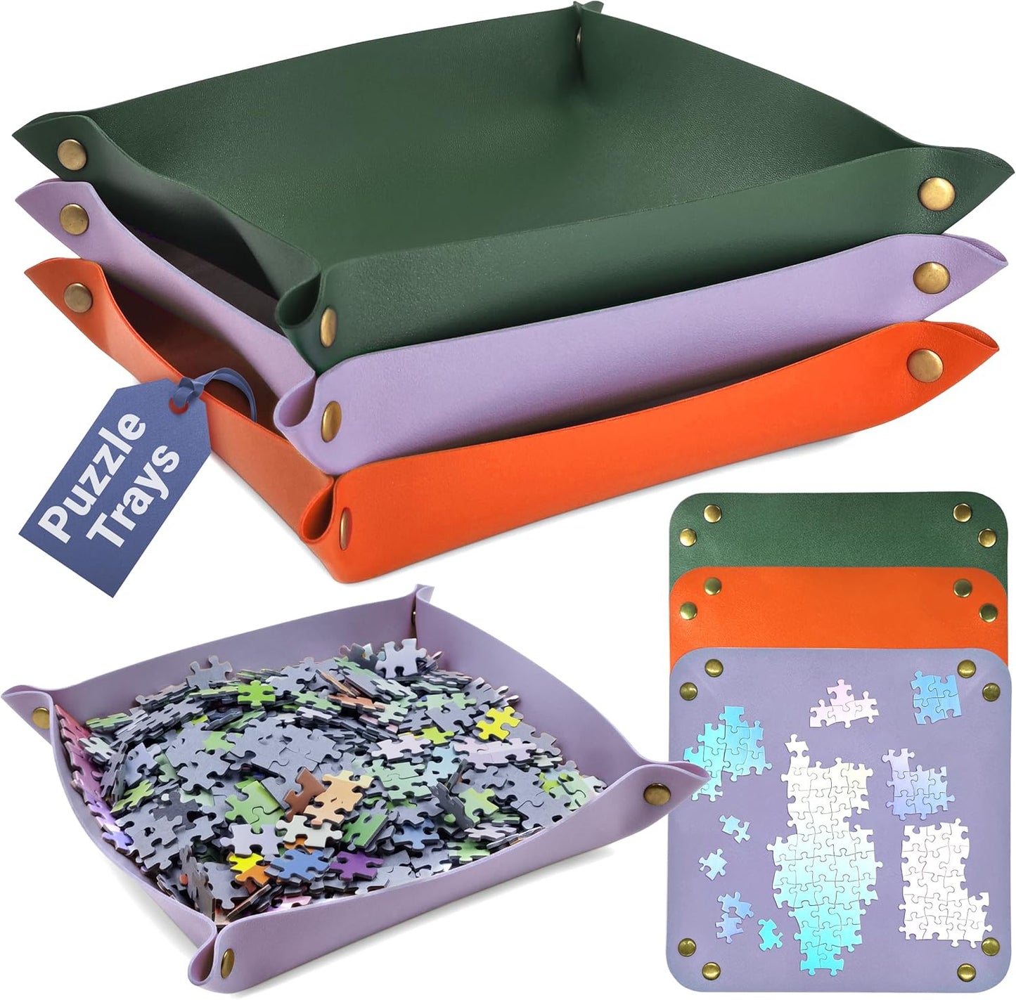 Puzzle Sorting Trays - 3X Large Puzzle Organizer for Sorting 1000 Pieces up to 3000 Pieces, Stackable Jigsaw Accessories for Adults in Orange, Green and Purple