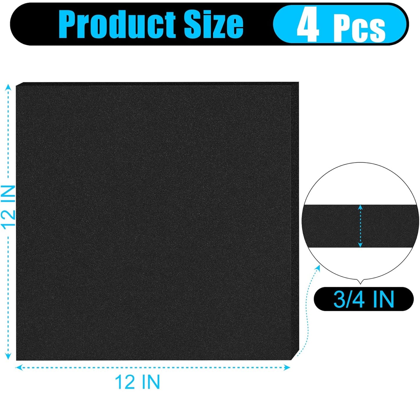ToLanbbt 4 PCS Adhesive Foam Padding Sheets Closed Cell Neoprene Foam Sheet 3/4" Thick, 12" x 12" Self Stick Insulation Anti Vibration Pads Anti-Slip for Furniture, Cars, Speakers, DIY