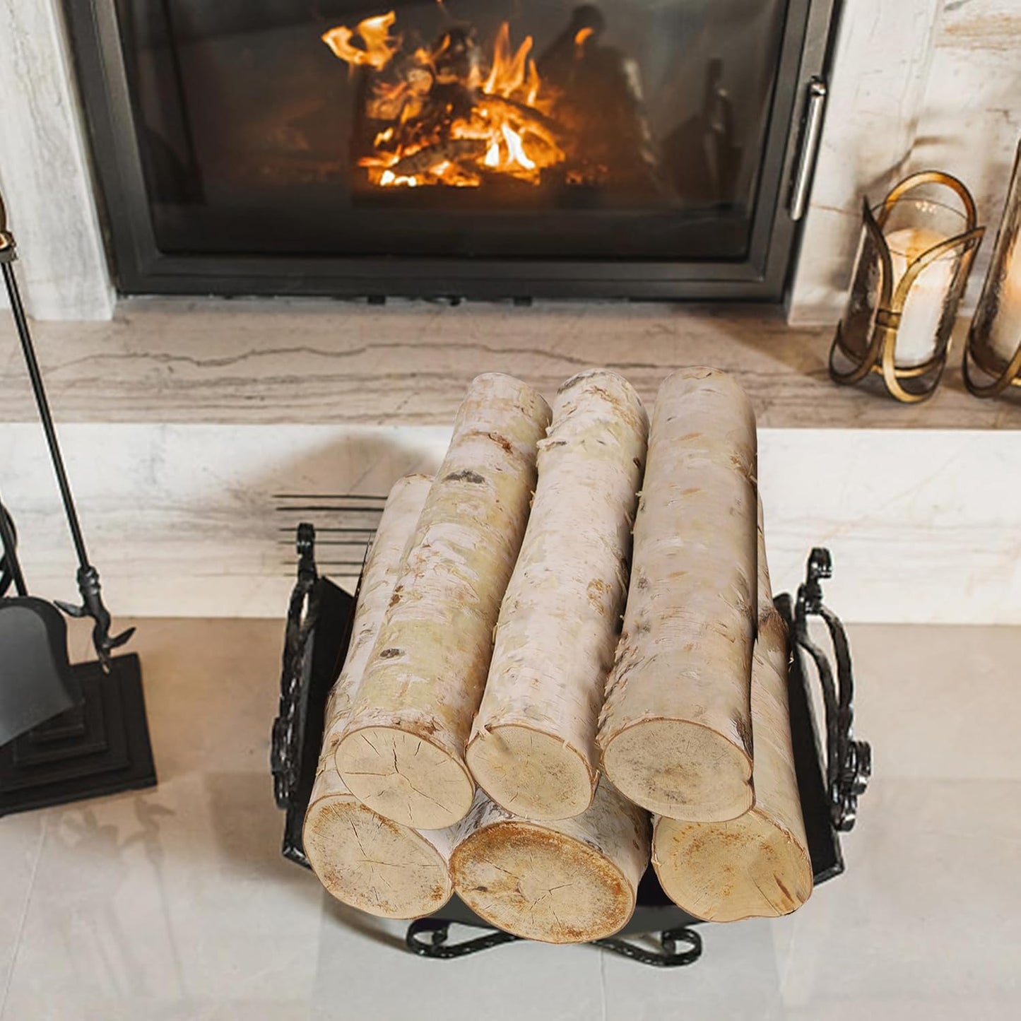 6 Pack Birch Logs for Fake Fireplace Decorative White Birch Branches Logs Unfinished Natural Wood DIY Crafts for Indoor Home Decoration Electric Fireplace Decor (3.2"-4" Dia.)