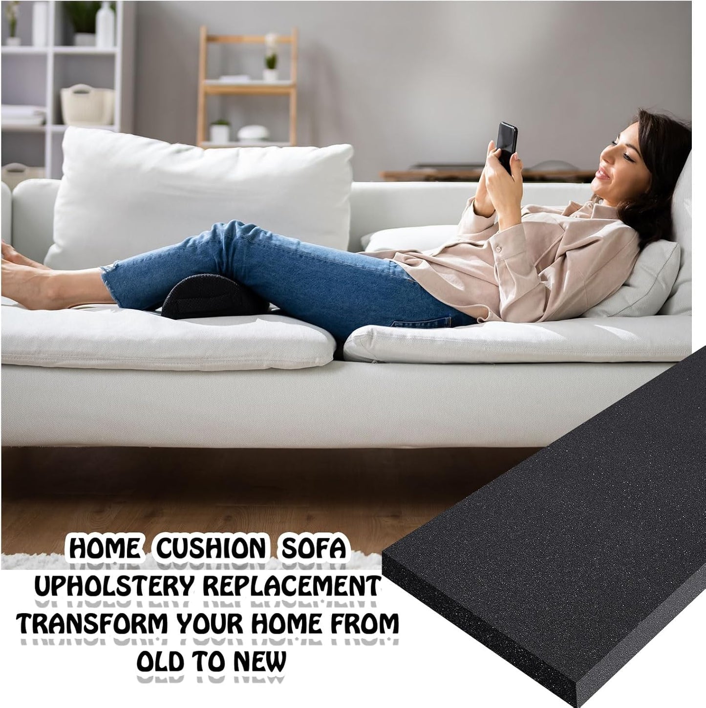 Amylove Polyurethane Foam 24" x 72" High Density Cushion Upholstery Foam Sheet for Seat Replacement DIY Projects Chairs Headboards Sofas Home(3" x 24" x 72",Black)