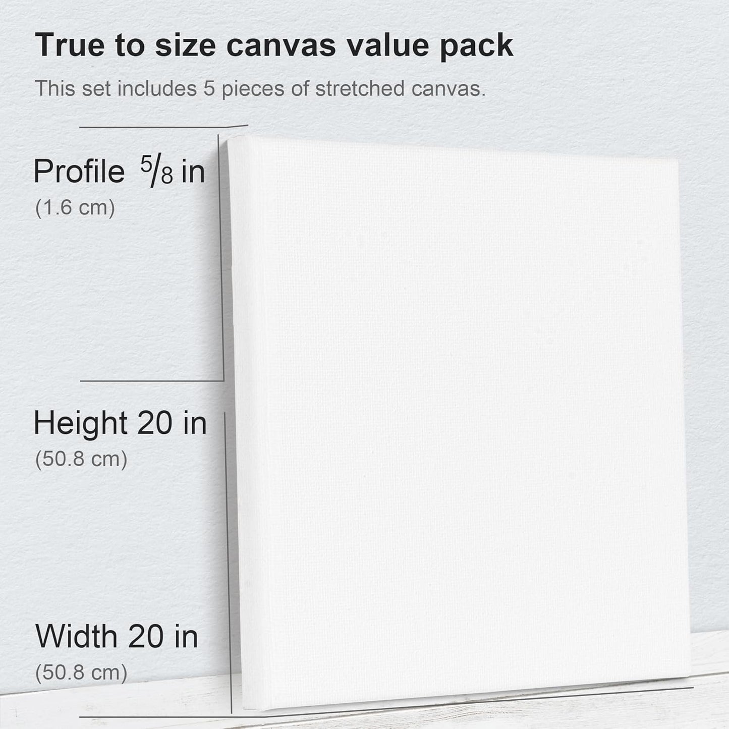 PHOENIX Large Stretched Canvas for Painting 20x20 Inch/5 Value Pack, 8 Oz Triple Primed 5/8 Inch Profile 100% Cotton White Blank Canvas, Square Framed Canvas for Oil Acrylic & Pouring Art