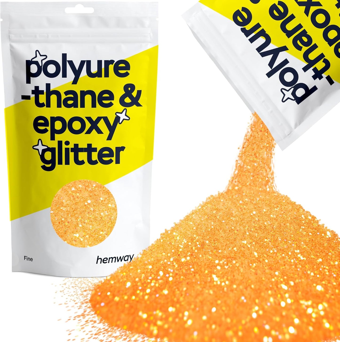 Hemway Polyurethane & Epoxy Resin Glitter 100g / 3.5oz Metallic Crystal Flake Additive for Flooring Jewelry Tumblers Glass Pigment - Fine (1/64" 0.015" 0.4mm) - Fluorescent Orange