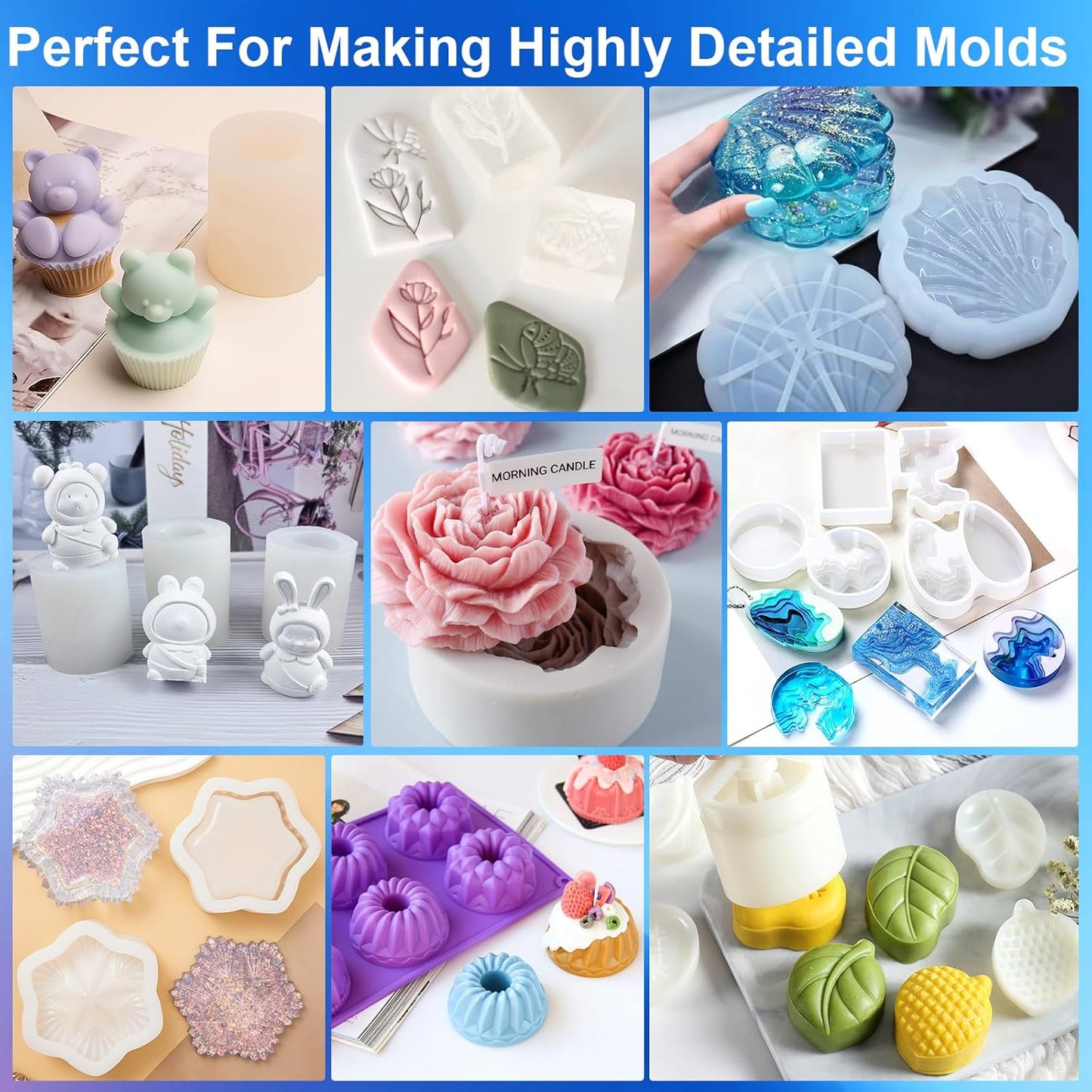 Silicone Mold Making Kit, 32oz 10A Elastic Liquid Silicone for Casting Resin molds and Candle & Soap Mold,Fast Cure Translucent Platinum Silicone Rubber