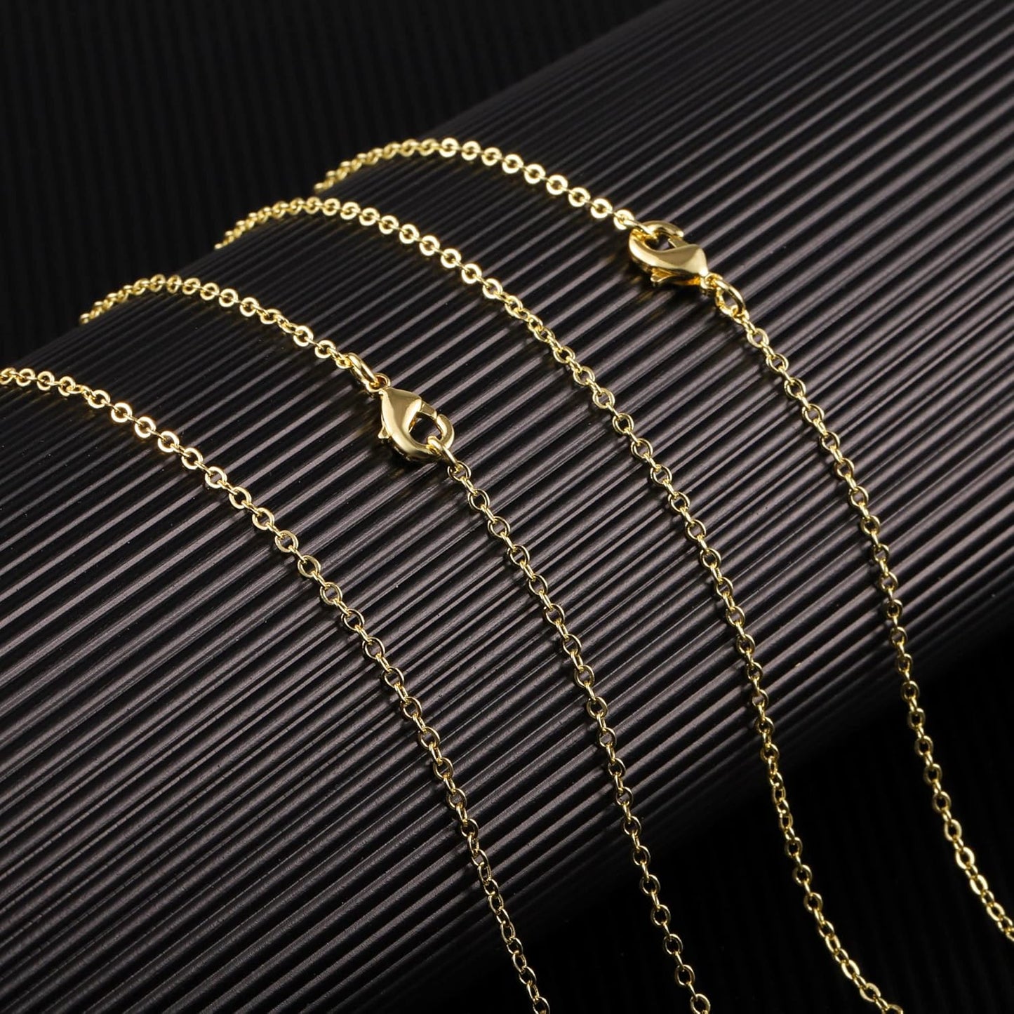 Wholesale 12 PCS Gold Plated Solid Brass Flat Cable Chain Finished Necklace Chains Bulk for Jewelry Making (26 Inch(2 MM))