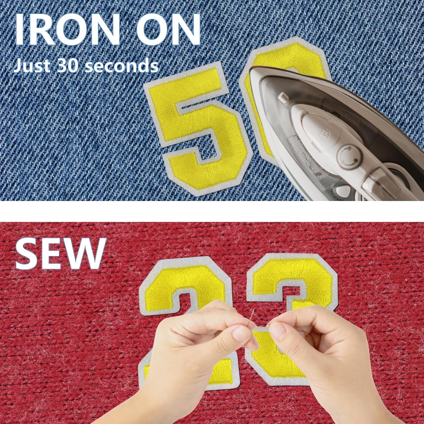 Number Iron On Patches, Numbers 0-9 Embroidery Applique Patch, DIY Decorative Heat Press Patches for Clothing Jeans Jackets Backpacks Hats (Yellow 50 Pcs)