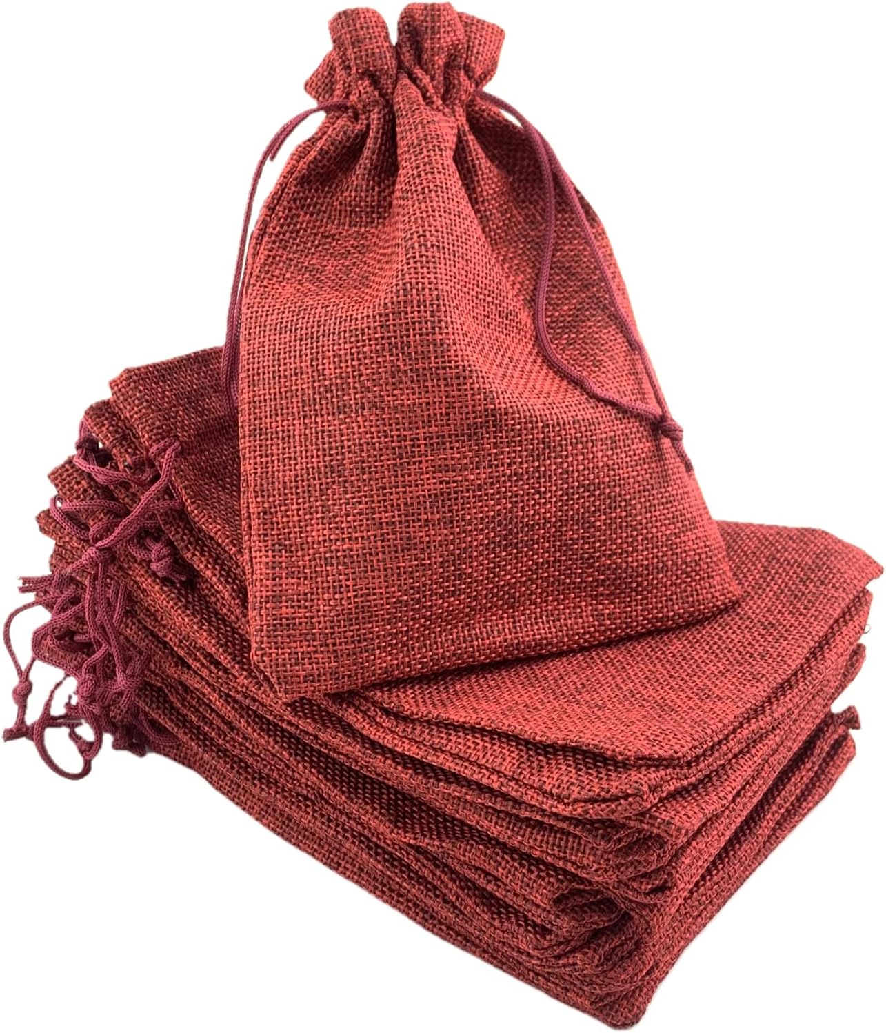 Palmhomee Pack of 25 Burlap Gift Bags with Drawstring Linen Jewelry Pouches Wedding Hessian Jute Bags for Birthday and Treat Pouches Party Wedding Favors Gift (5x7 Inch, Burgundy)