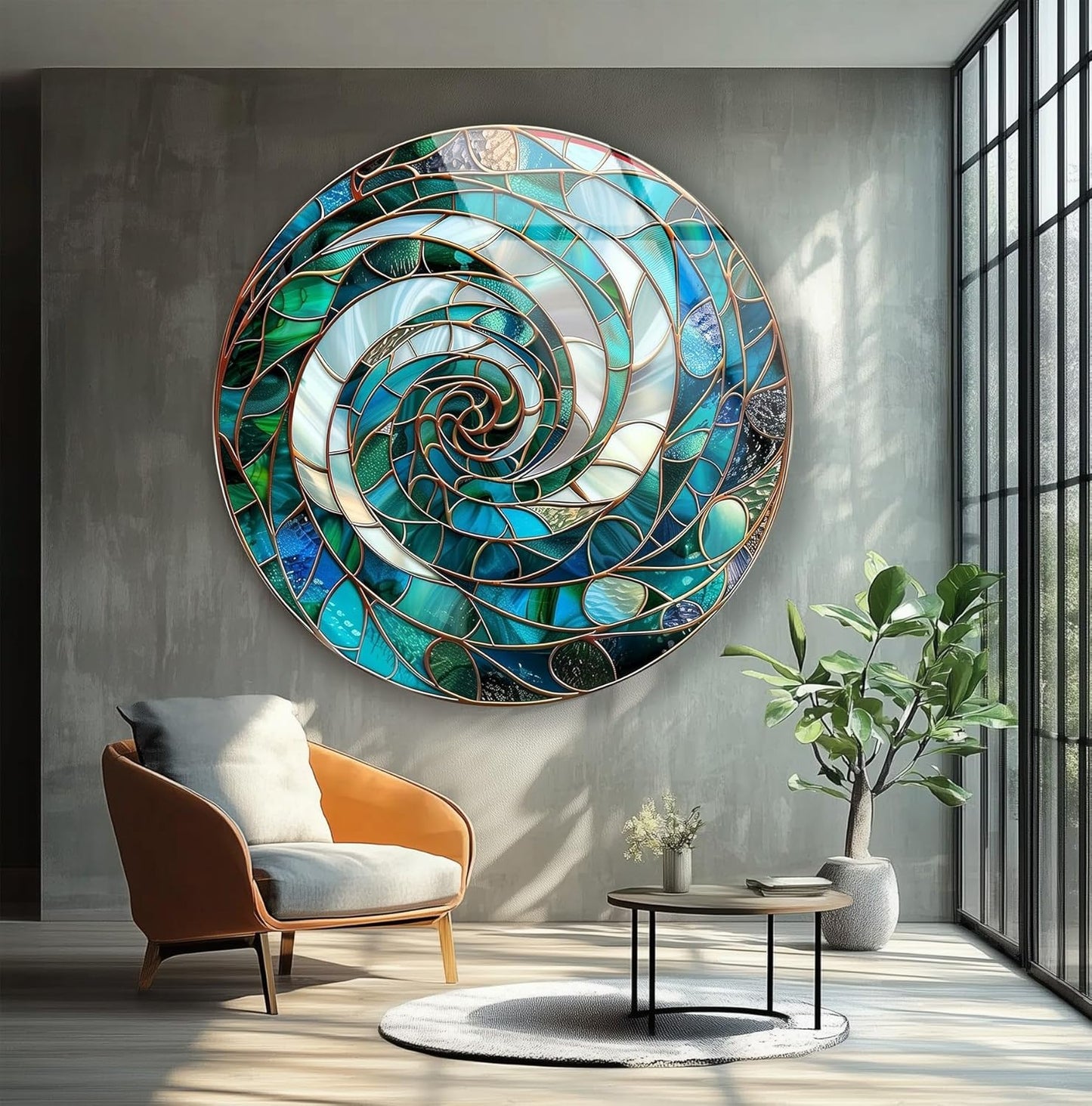 My Photostation.com 27.5''(70cm) Diameter Aqua Spiral Harmony Round Glass Wall Art Tempered Glass Printing Wall Decor Large Wall Art Wall Hangings