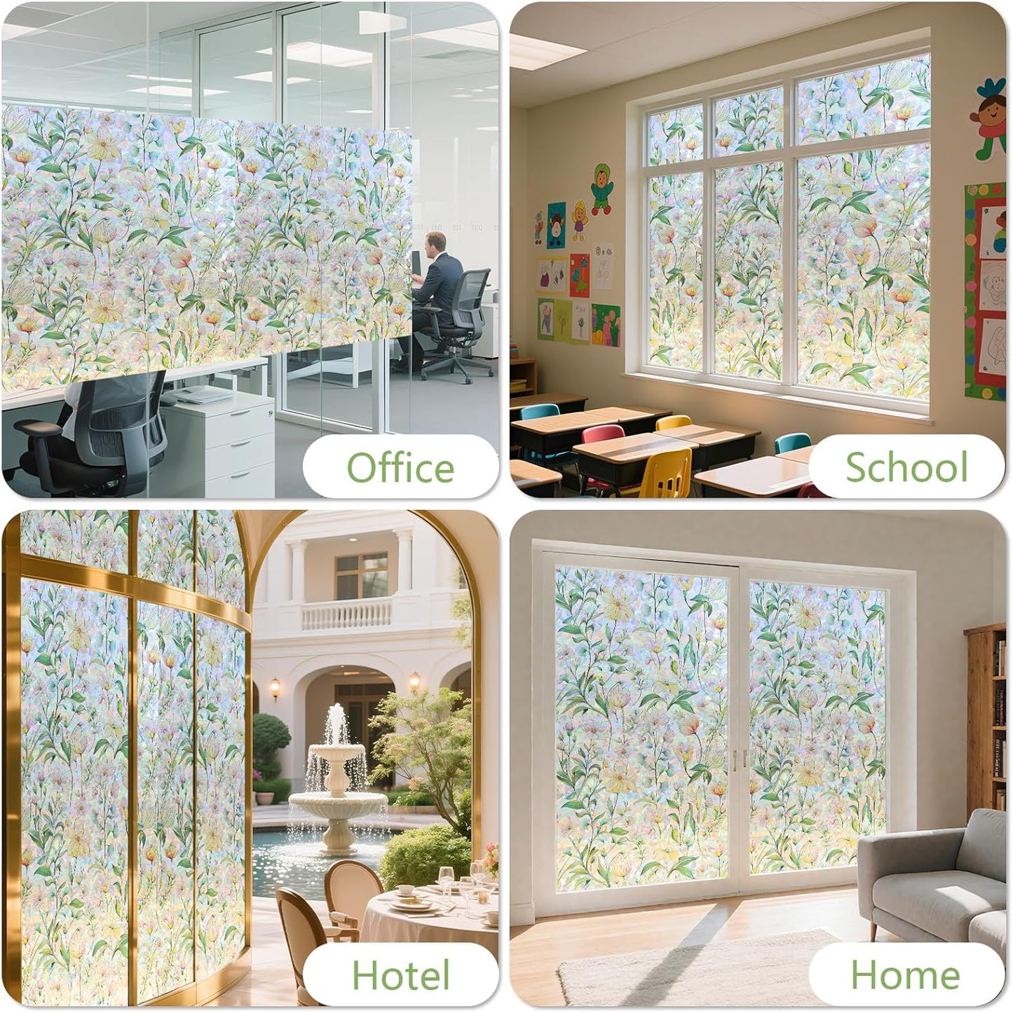 FINNEZ Window Privacy Film Stain Glass Film Flowers Rainbow Window Film Window Clings Non-Adhesive Reusable Decorative for Home（Forest Rainbow，17.5 Inch x 13.1 Feet）