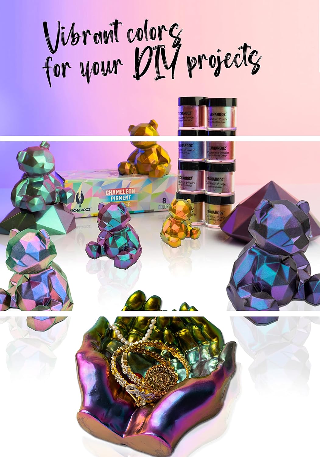 TECHAROOZ Chameleon Mica Powder (Brown-Red-Violet-Blue) - 40g Color Shift Mica Powder - Holographic Glitter for UV & Epoxy Resin Supplies, Eyeshadow, Acrylic Paint, Nail Decor and Slime