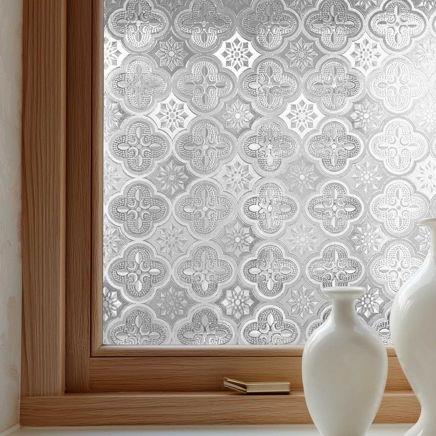 Window Privacy Film Decorative for Front Door, Bathroom Static Cling Stained Glass Sticker Opaque Heat Control UV Blocking Non-Adhesive for Home Windows 17.5 X 118.1 inches