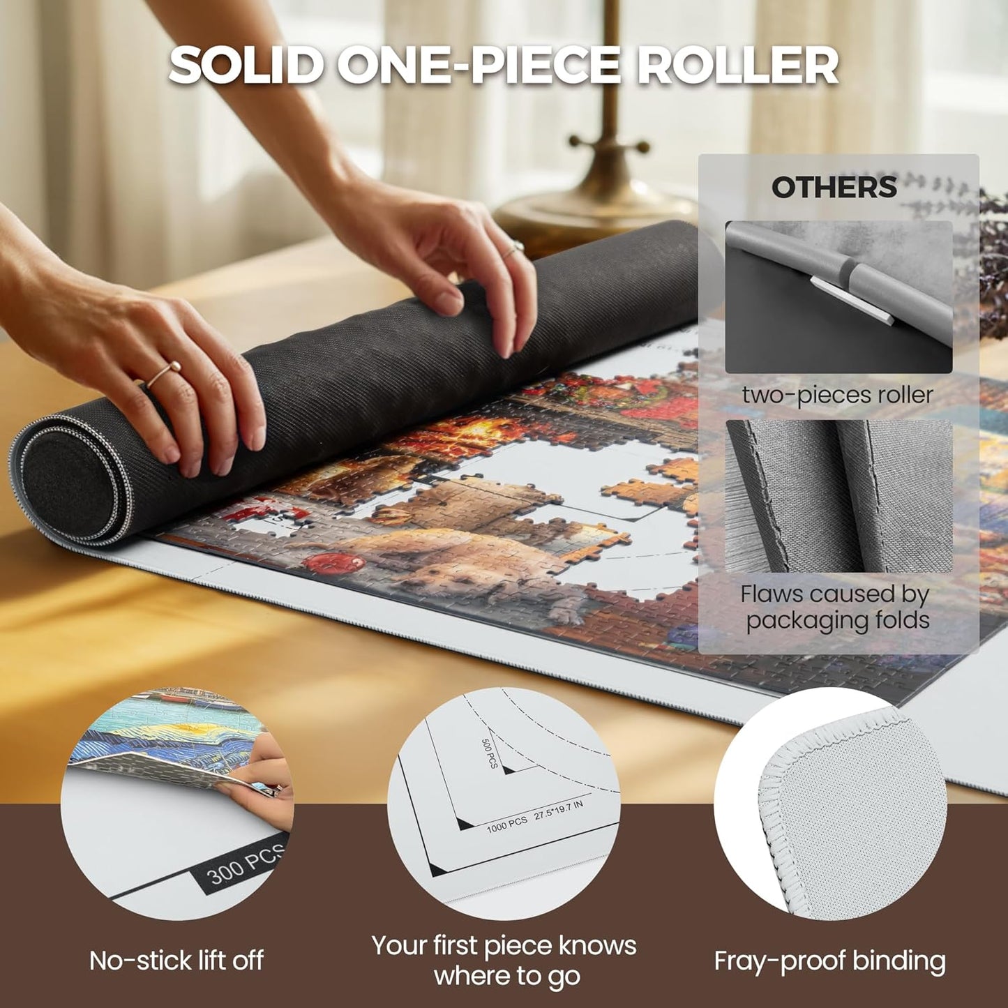 ropoda 1500 Pieces 46" x 26 "Puzzle Mat Roll Up, Puzzle Saver with 4 Large Sorting Trays & Travel Storage Bag, Portable Rollup Puzzles Keeper(Grey)