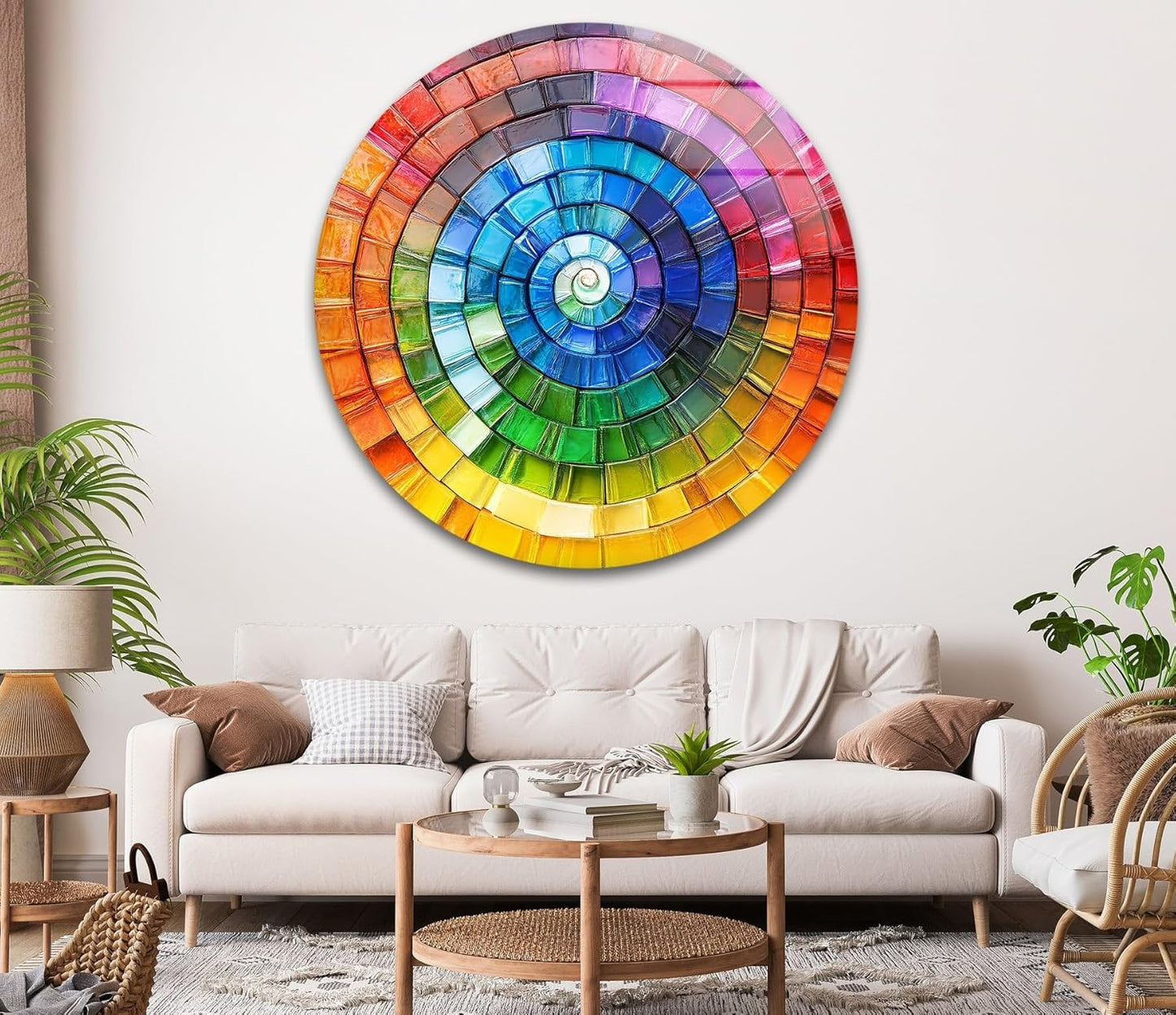 My Photostation.com 20''(50cm) Diameter Radiant Spiral Spectrum Round Glass Wall Art Tempered Glass Printing Wall Decor Large Wall Art Wall Hangings