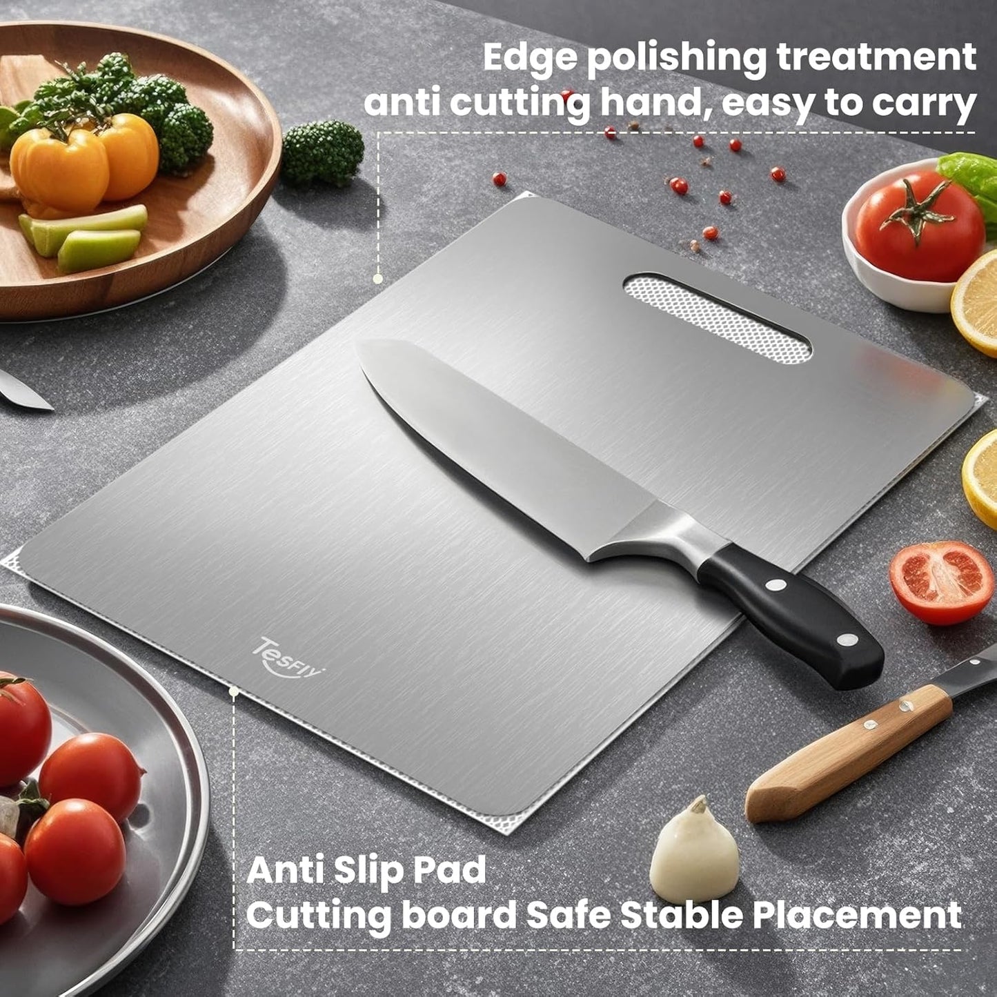 New Titanium Cutting Board - 100% Pure Titanium Cutting Boards For Kitchen,Easy to clean,Double-sided food-grade Cutting Board For Cutting Meats, Fruits And Vegetables (Large)