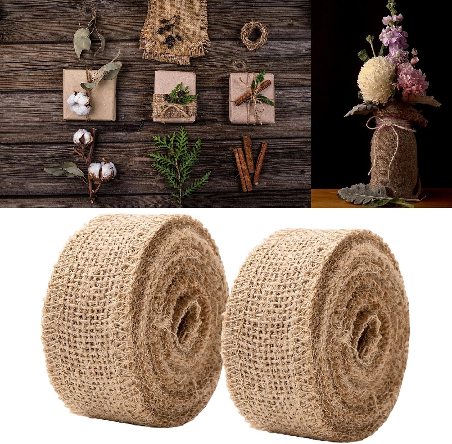 12 Inch Natural Burlap Fabric Roll - 10 Yards Jute Fabric Ribbon for DIY Gift Wrapping Craft Projects, Wedding & Christmas Home Decoration (30 cm, 12 in)