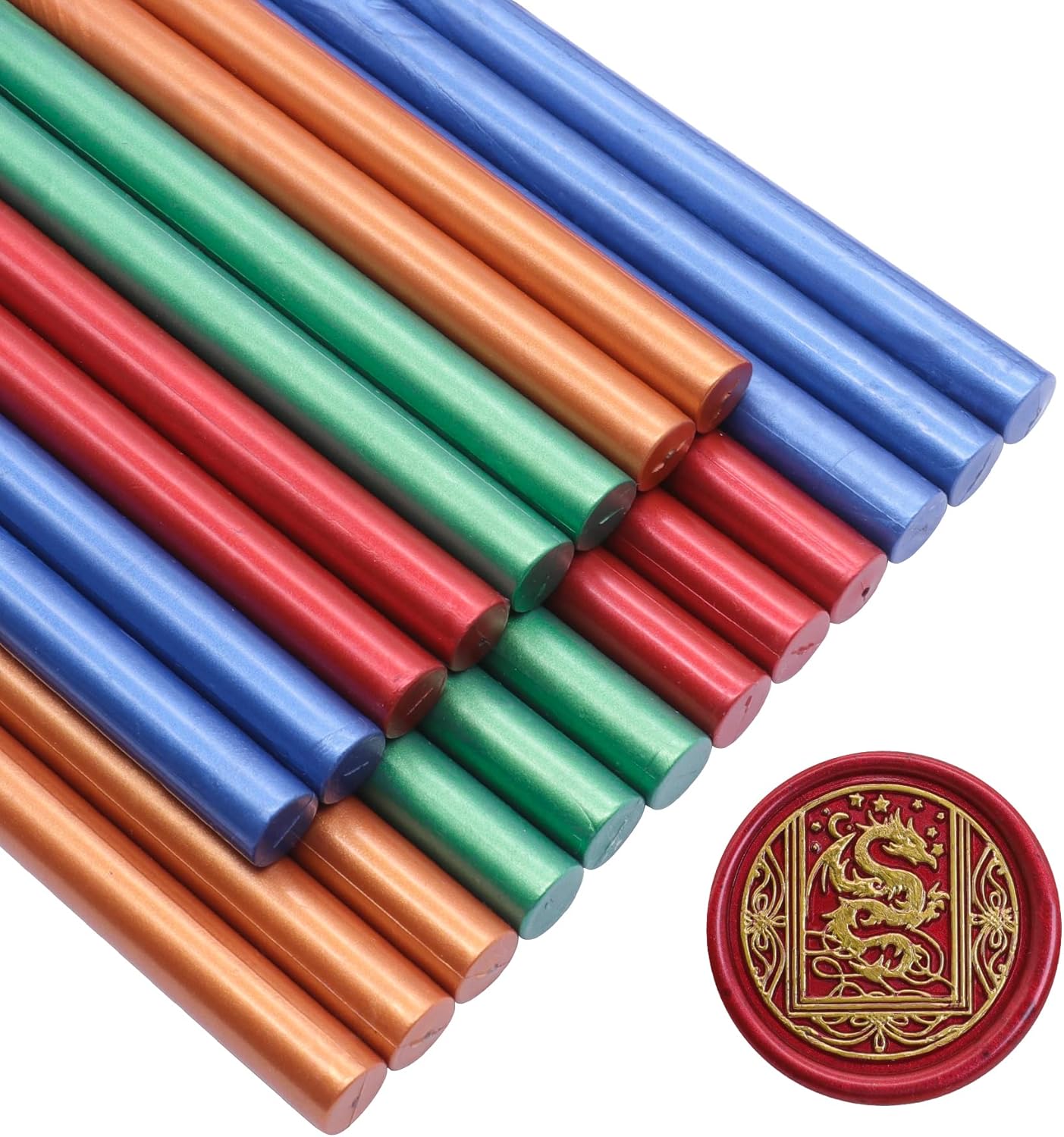 SWANGSA 20 Pieces Glue Gun Sealing Wax Sticks Metallic Gold Red Green Blue for Wax Seal Stamp, Great for Wedding Invitations, Cards, Envelopes, Wine Packages, Gift Wrapping (Mixed Color)