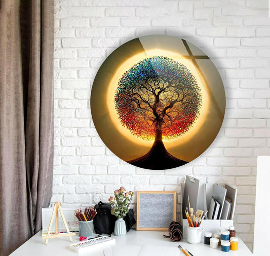 My Photostation.com 27.5''(70cm) Diameter Life of Tree Round Glass Wall Art Tempered Glass Printing Wall Decor Large Wall Art Wall Hangings