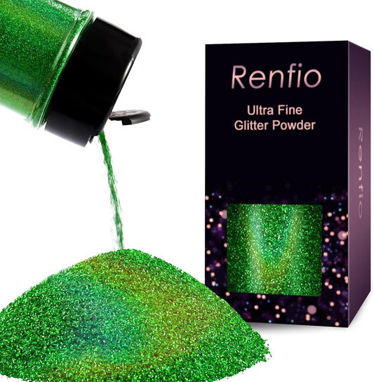 Renfio Holographic Glitter Powder - Metallic Resin Glitter 2.11 Oz (60g) PET Flakes Crafts Sequins for Tumblers Slime Christmas - Laser Green