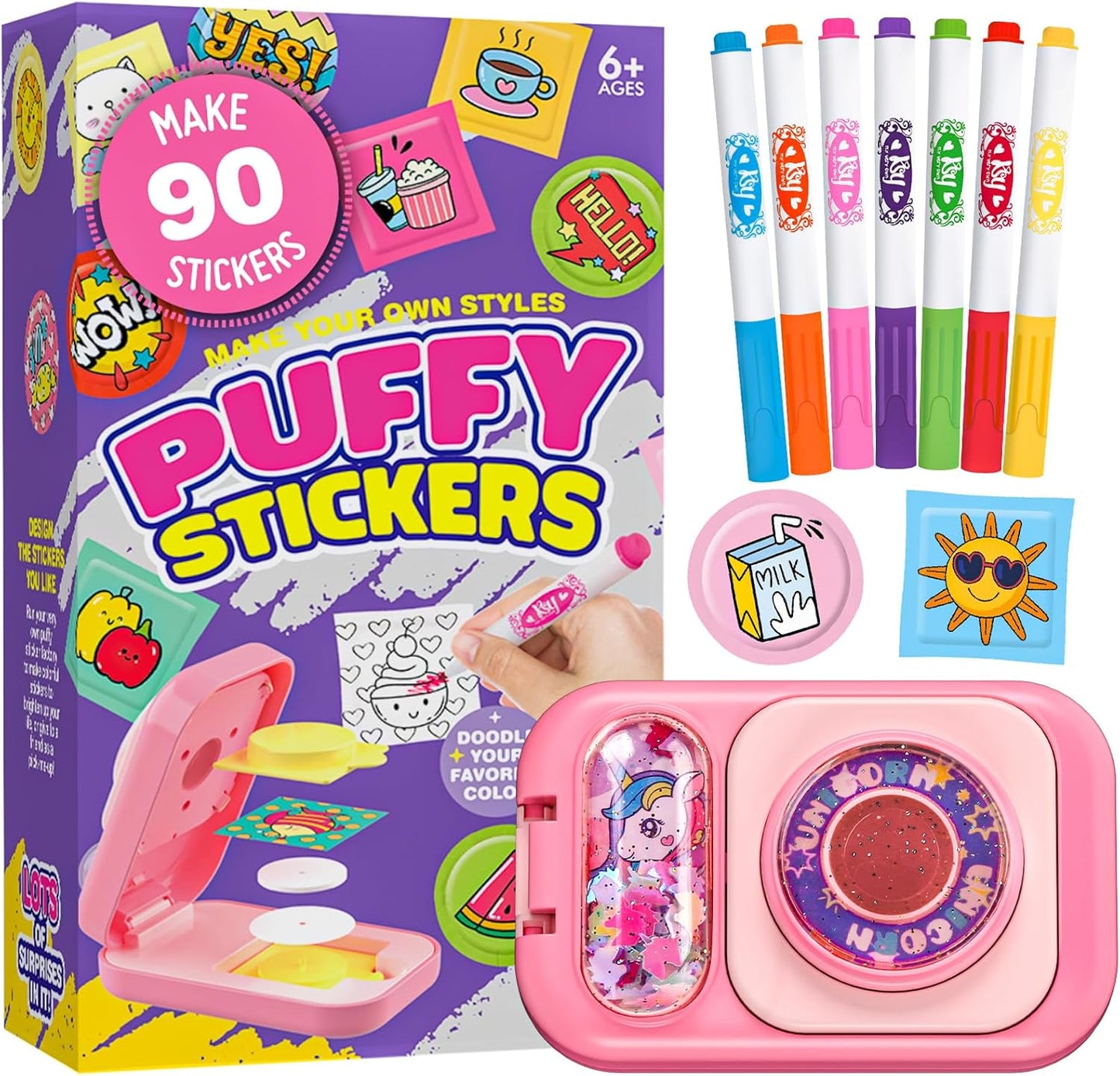 Sticker Maker for Kids - Make Your Own 90 Puffy Stickers Kit - DIY More 3D Stickers Arts and Crafts for Kids Ages 6-10 - Fun Gifts for Girls & Boys 8-12 Year Old Birthday Classroom Rewards