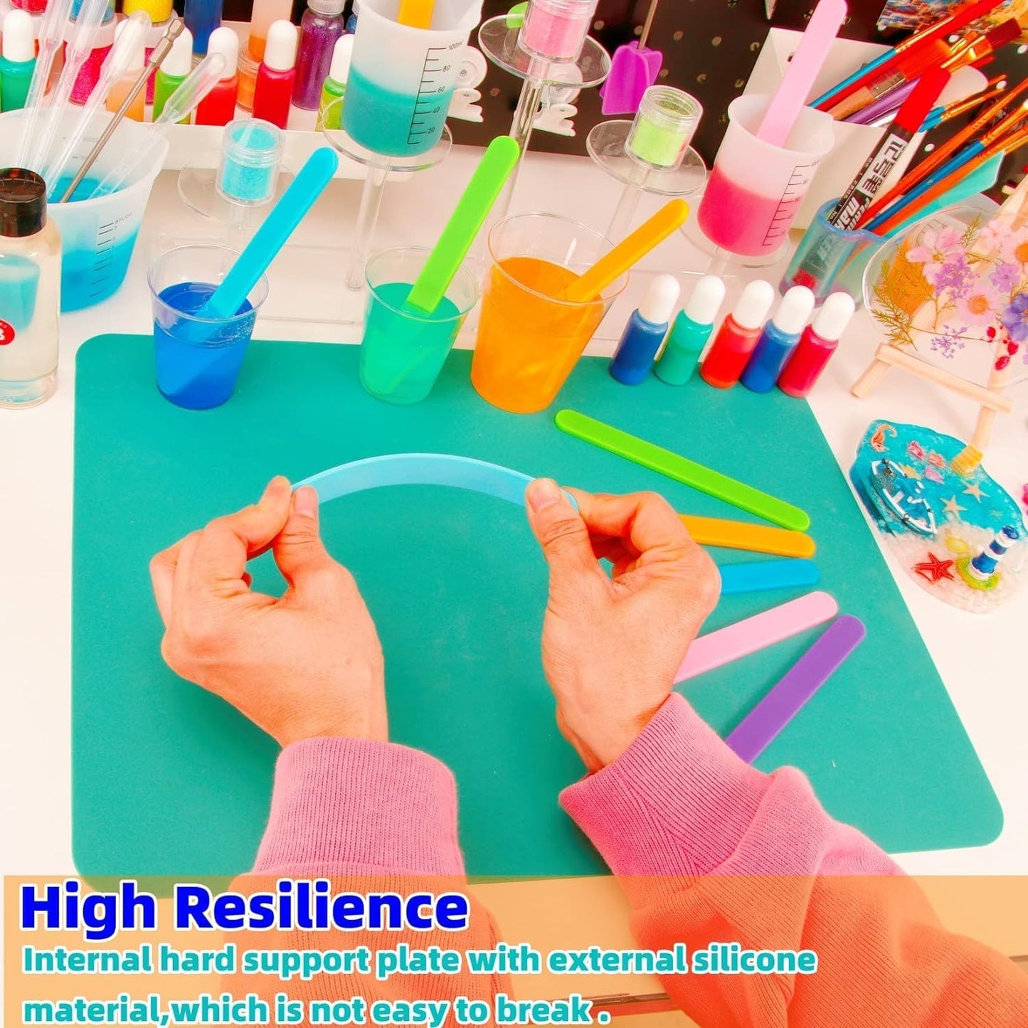 4 PCS Silicone Stir Sticks, Reusable Silicone Popsicle Sticks for Mixing Resin, Epoxy, Liquid, Paint, Making Glitter Tumblers(4-Silicone Stir Stick)