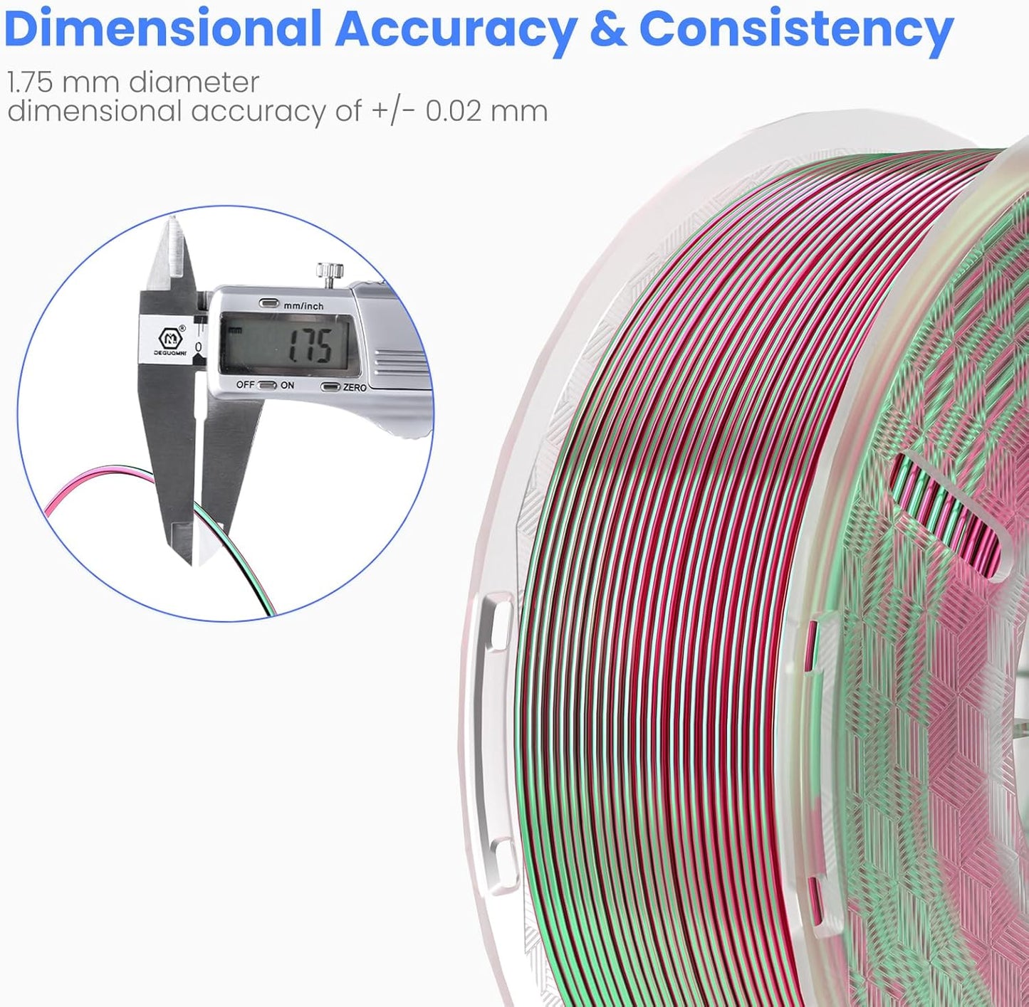 ELEGOO Silk PLA 3D Printer Filament 1.75mm Dual Color Green Red 1KG, Shiny Multicolor 3D Printing Filament Accuracy +/- 0.05mm, 1kg Spool(2.2lbs) Fits for Most FDM 3D Printers