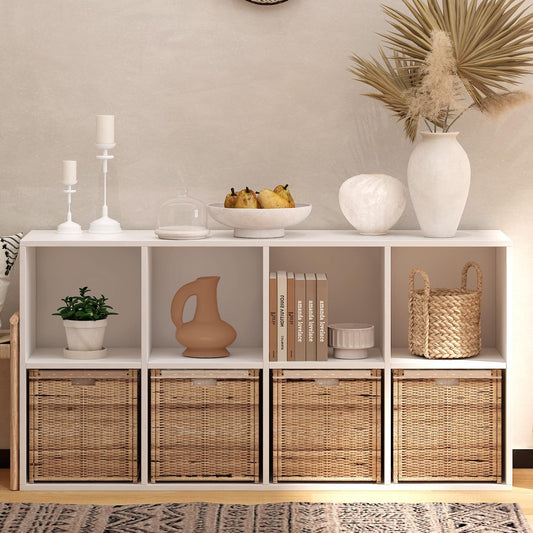 Wooden 8 Cube Storage Organizer with Closed Back Panel,White Shelf Heavy Duty Cubby Storage Organizer with Compartments for Living,Display Shelf,Bookshelf (White, 8-Cube)